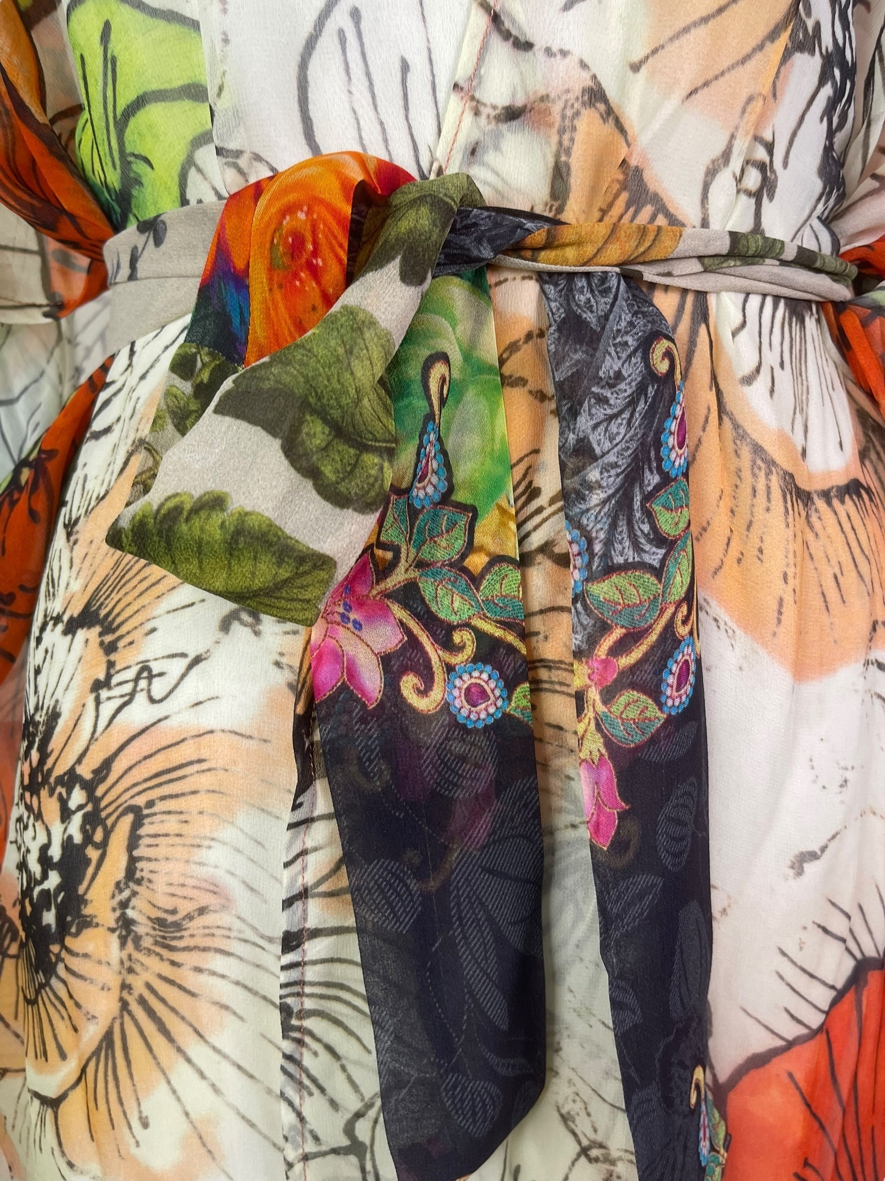 PRG8349 Sheer Wabi Sabi Pure Silk Kimono Sleeved Duster with Belt