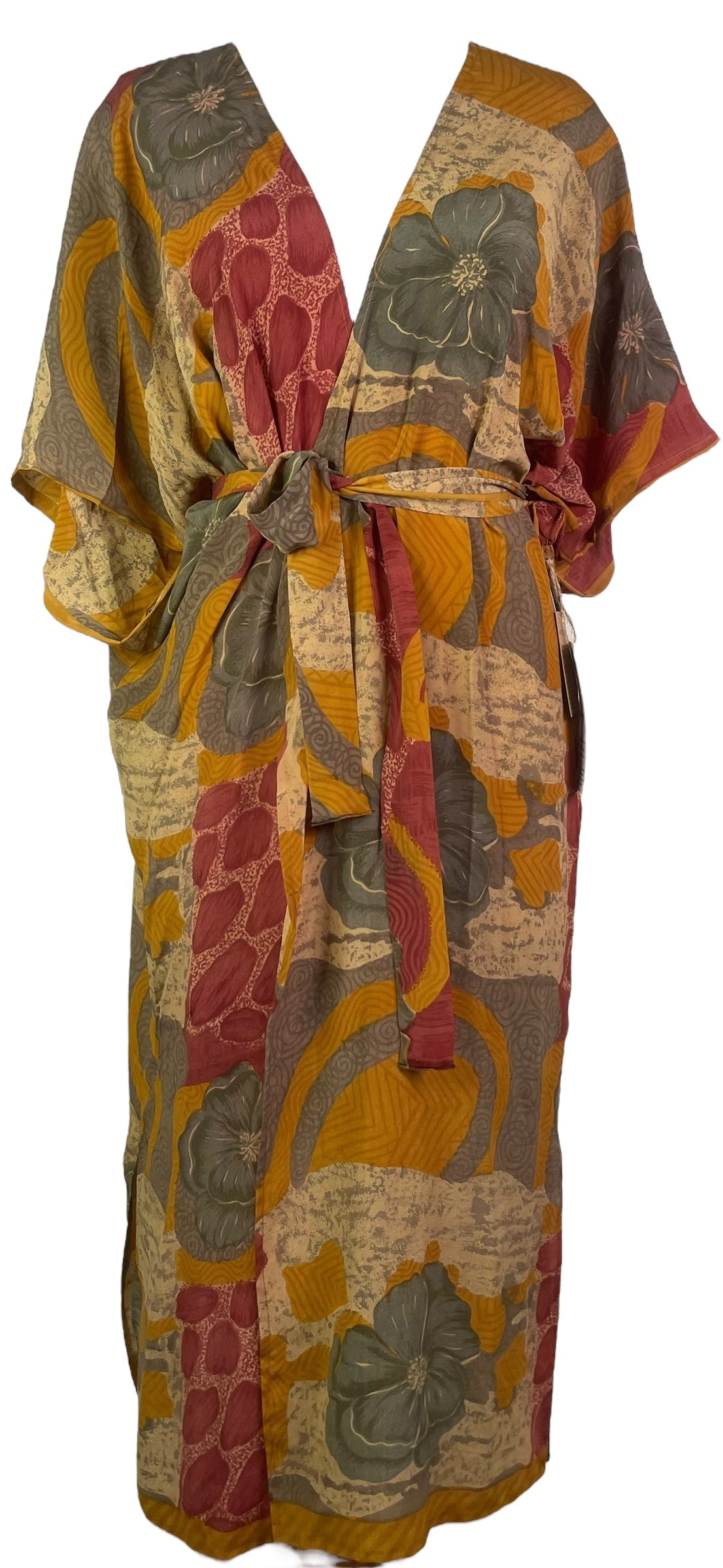PRC8256 Wabi Sabi Pure Silk Kimono Sleeved Duster with Belt