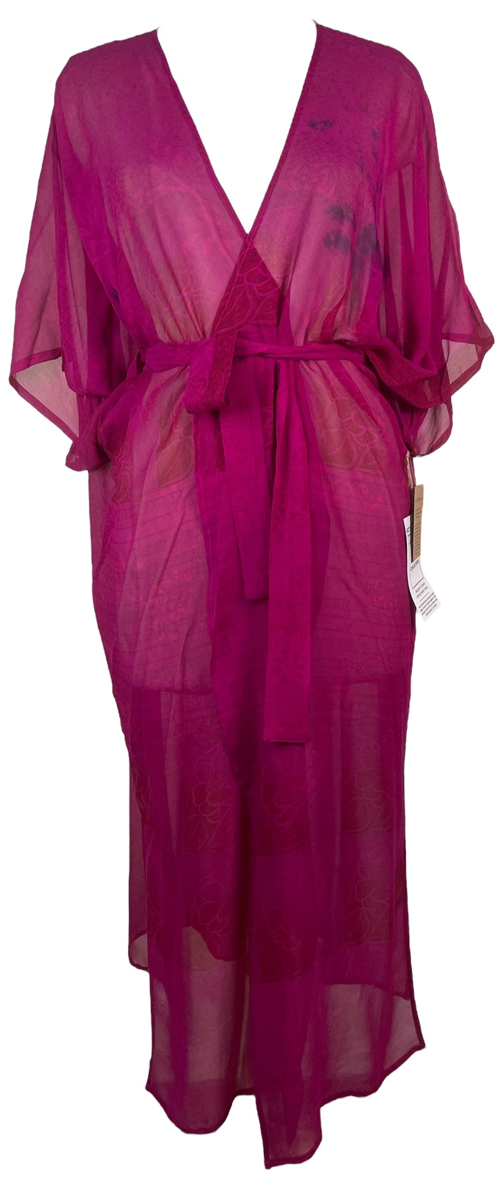 PRG8058 Sheer Wabi Sabi Pure Silk Kimono Sleeved Duster with Belt