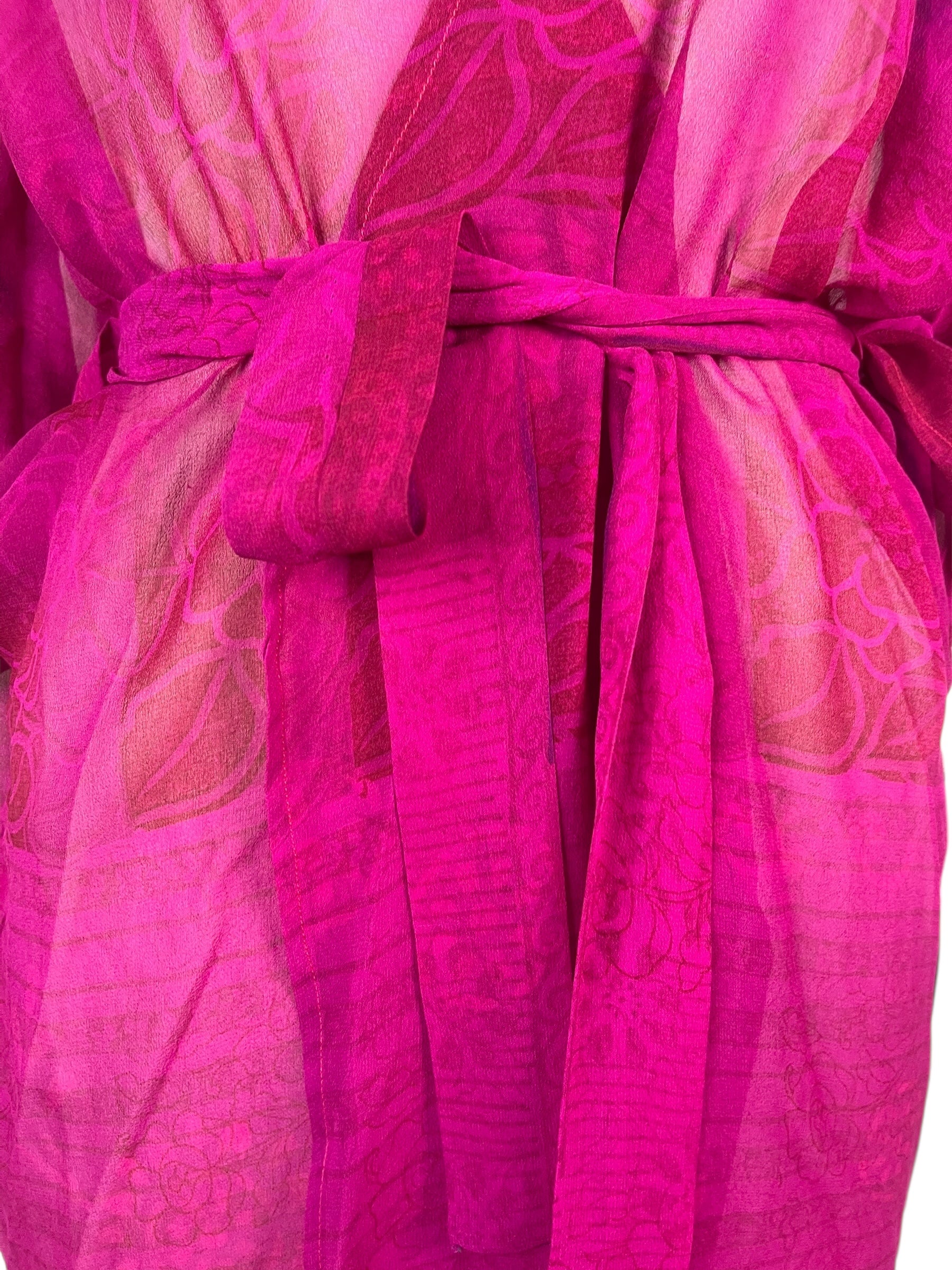 PRG8058 Sheer Wabi Sabi Pure Silk Kimono Sleeved Duster with Belt