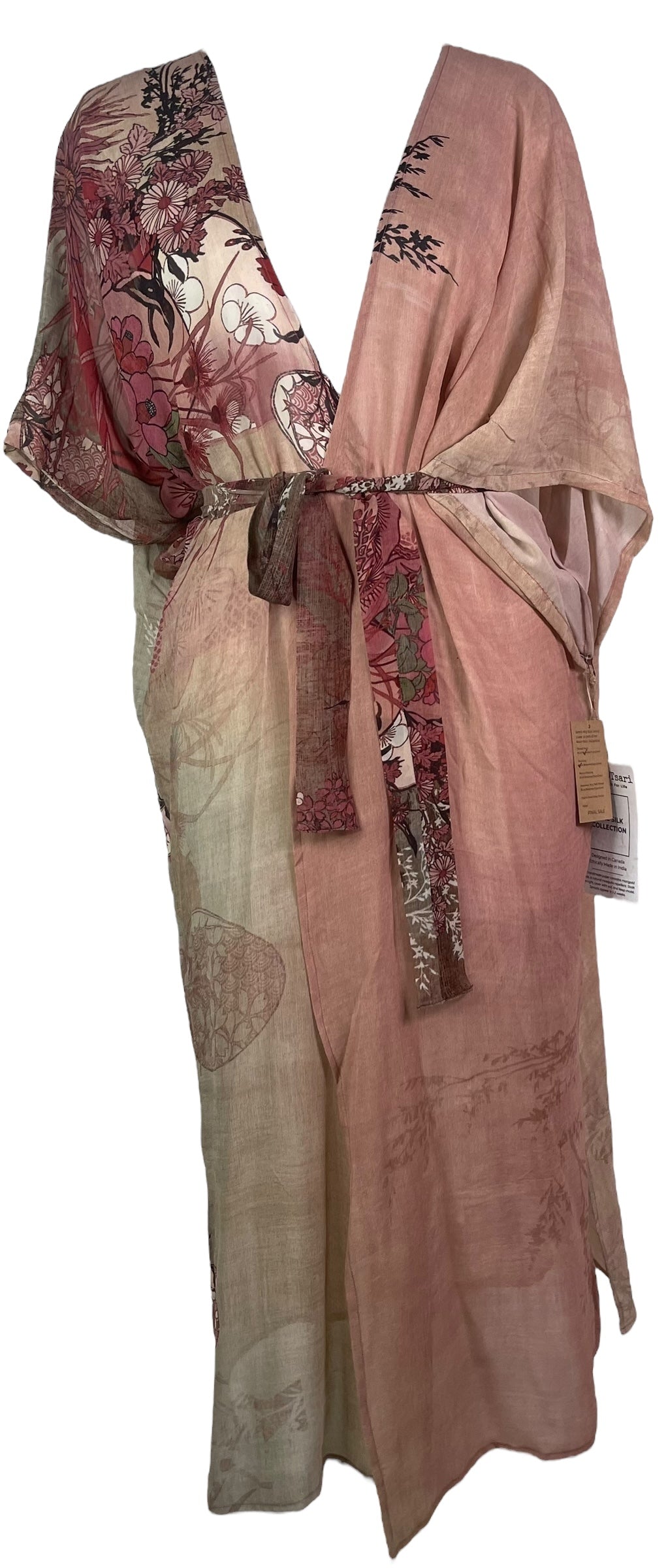 PRG8261 Sheer Wabi Sabi Pure Silk Kimono Sleeved Duster with Belt