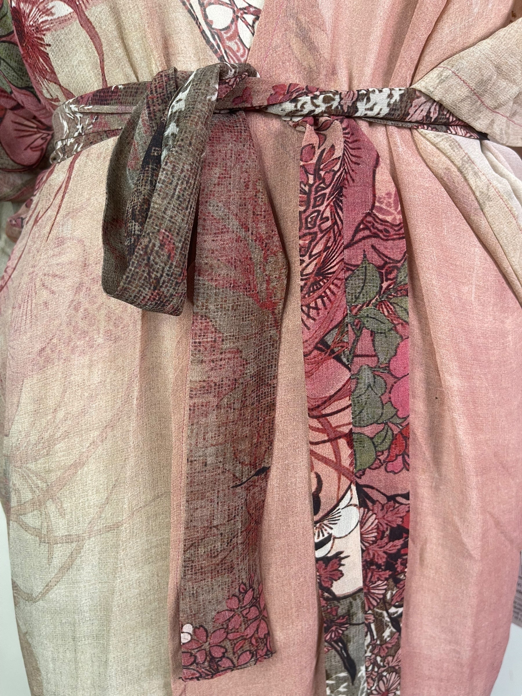 PRG8261 Sheer Wabi Sabi Pure Silk Kimono Sleeved Duster with Belt