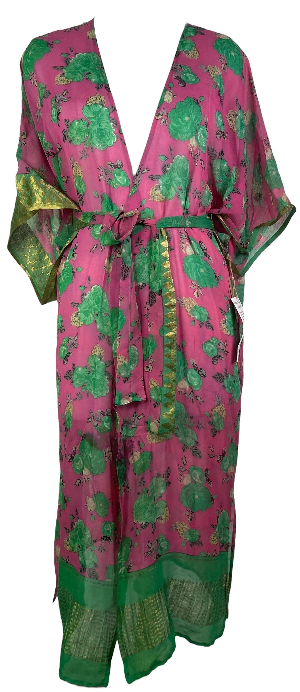 PRG8350 Sheer Wabi Sabi Pure Silk Kimono Sleeved Duster with Belt