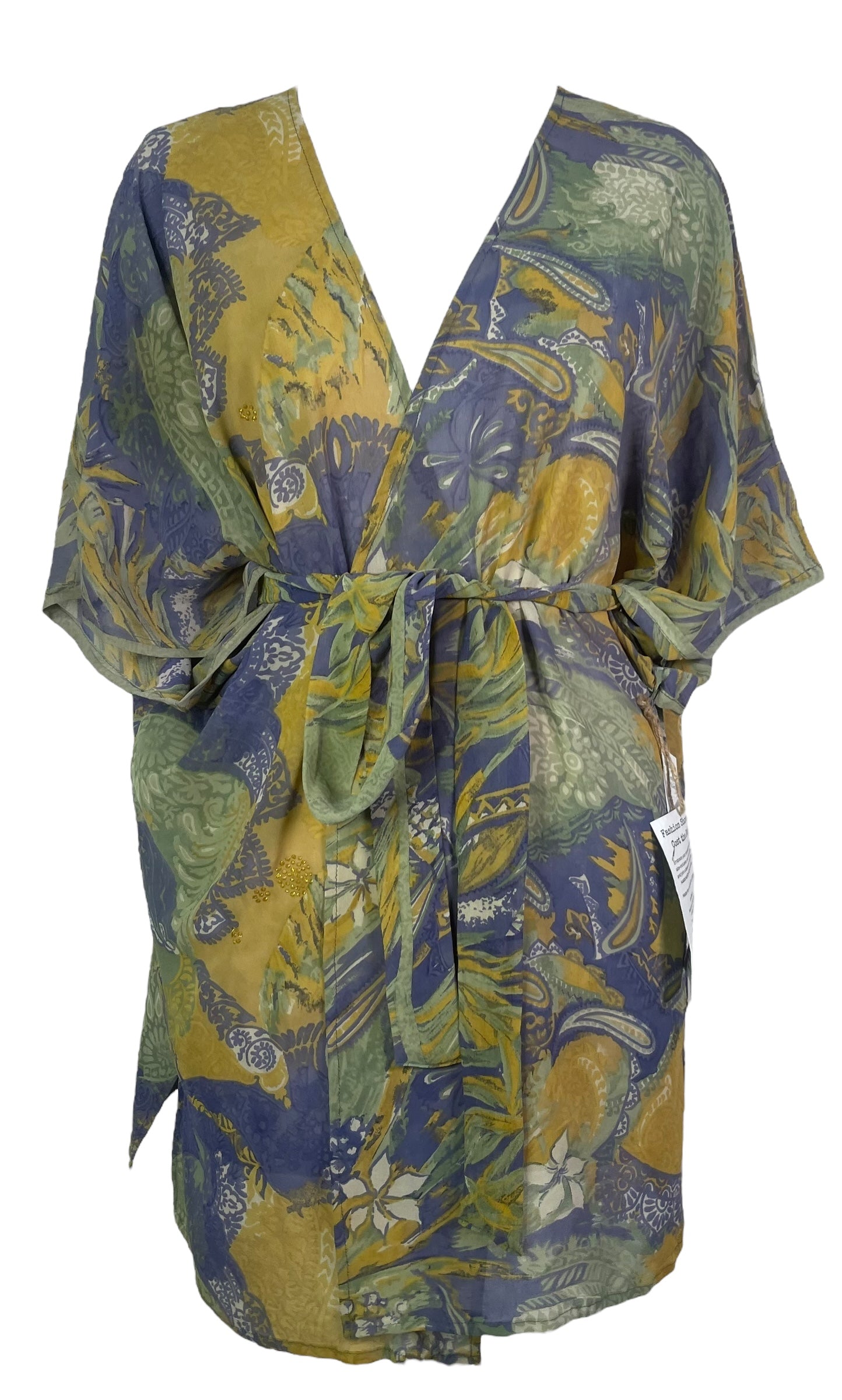 PRG8338B Sheer Avatar Pure Silk Kimono-Sleeved Jacket with Belt