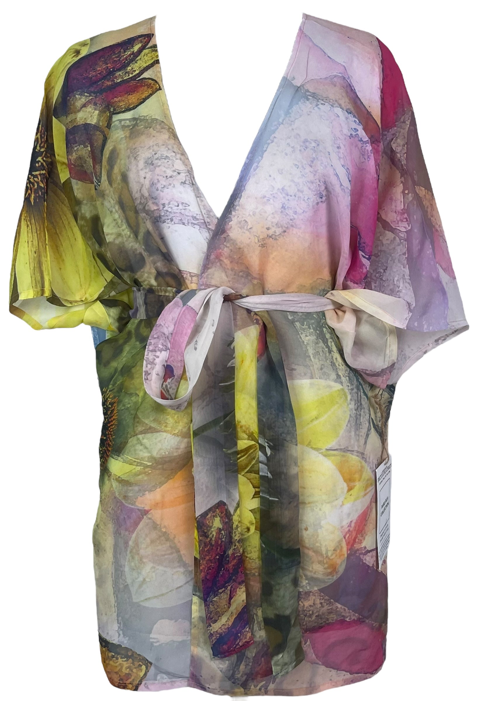 PRG8344 Sheer Avatar Pure Silk Kimono-Sleeved Jacket with Belt