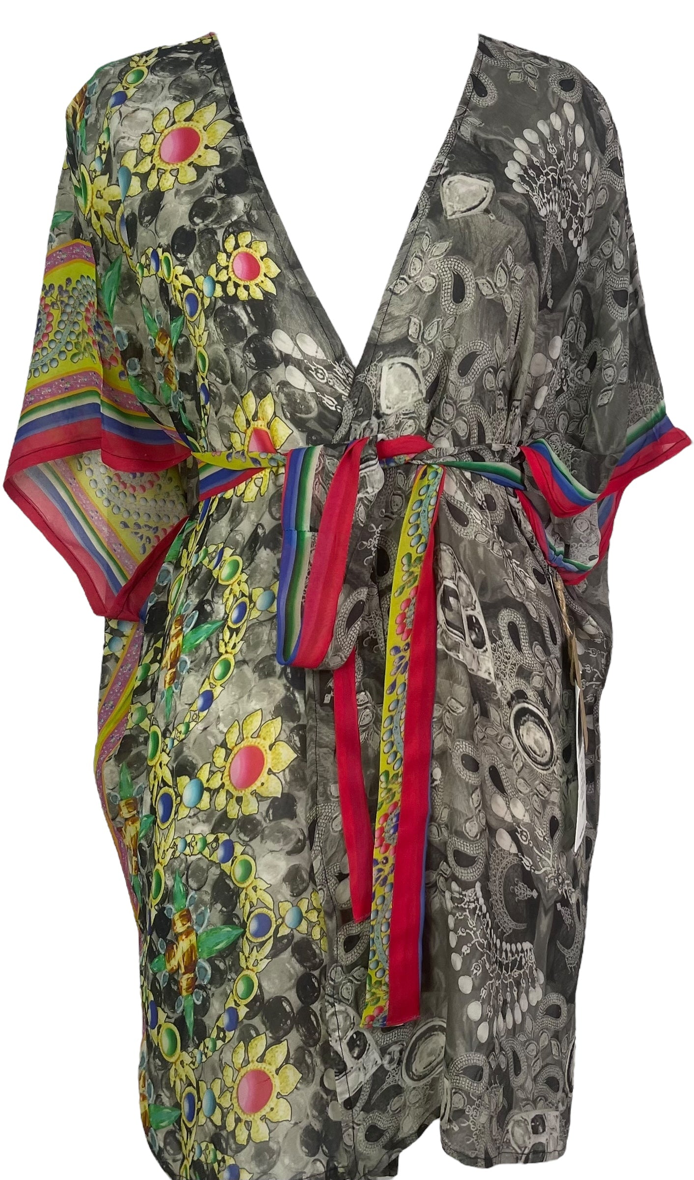 PRG8345 Sheer Wabi Sabi Pure Silk Kimono-Sleeved Jacket with Belt