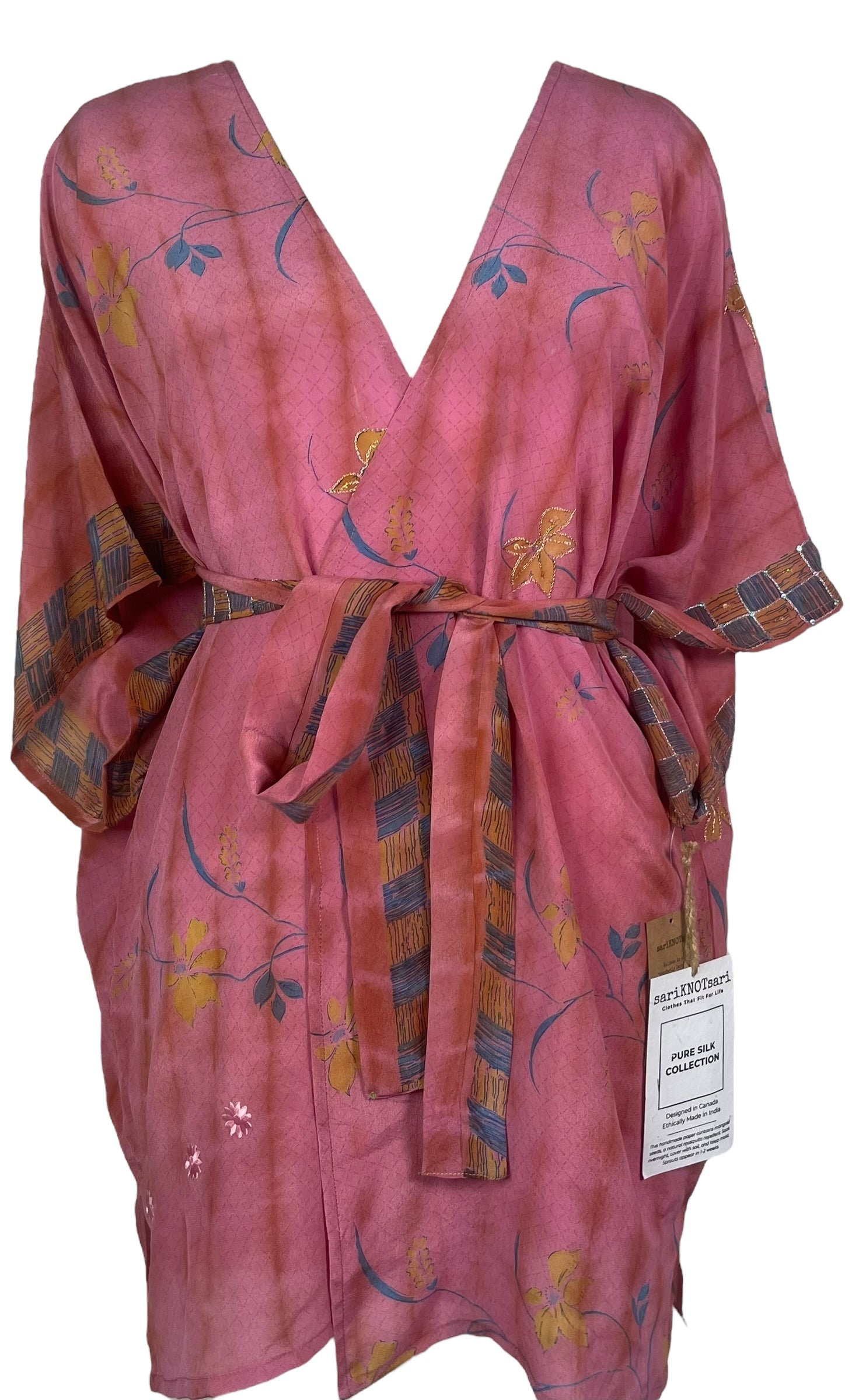 PRC8330 Wabi Sabi Pure Silk Kimono-Sleeved Jacket with Belt