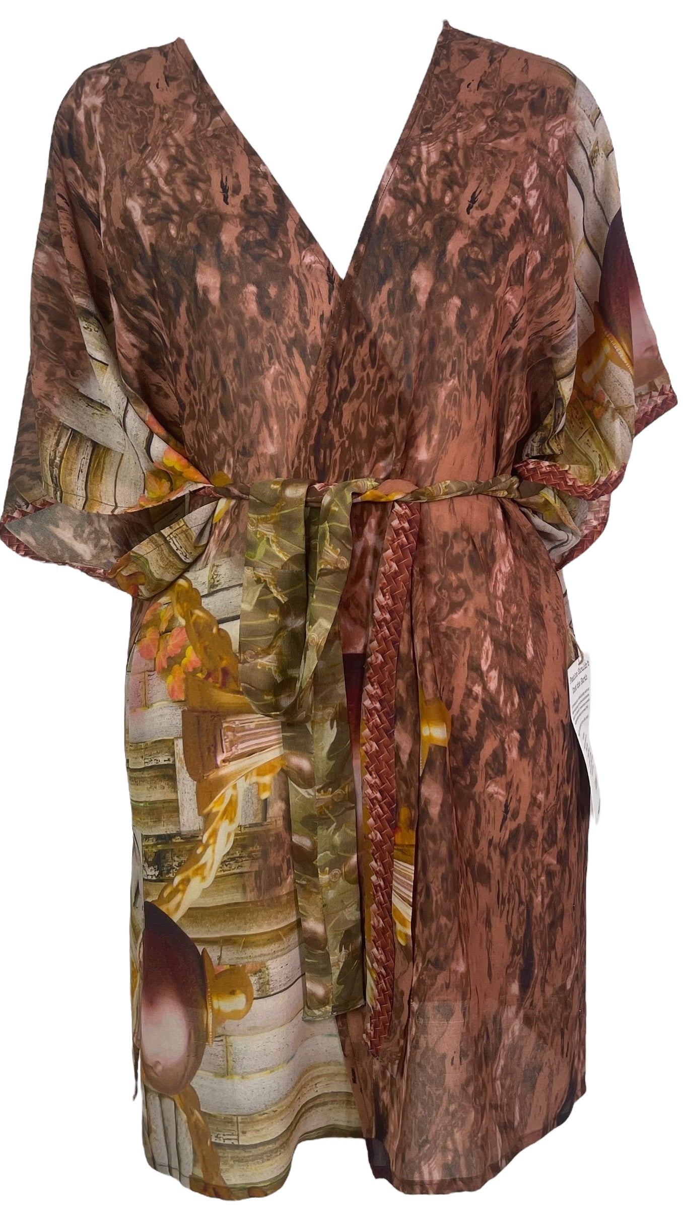 PRG8339B Sheer Wabi Sabi Pure Silk Kimono-Sleeved Jacket with Belt