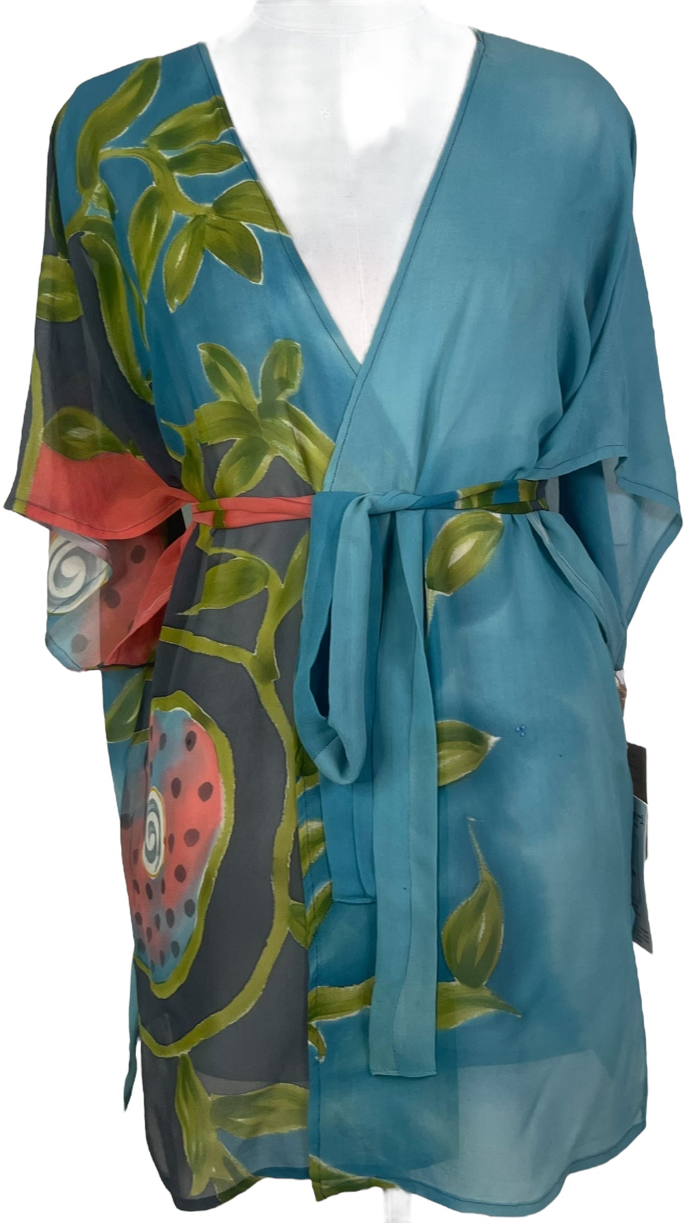 PRG8341 Sheer Wabi Sabi Pure Silk Kimono-Sleeved Jacket with Belt