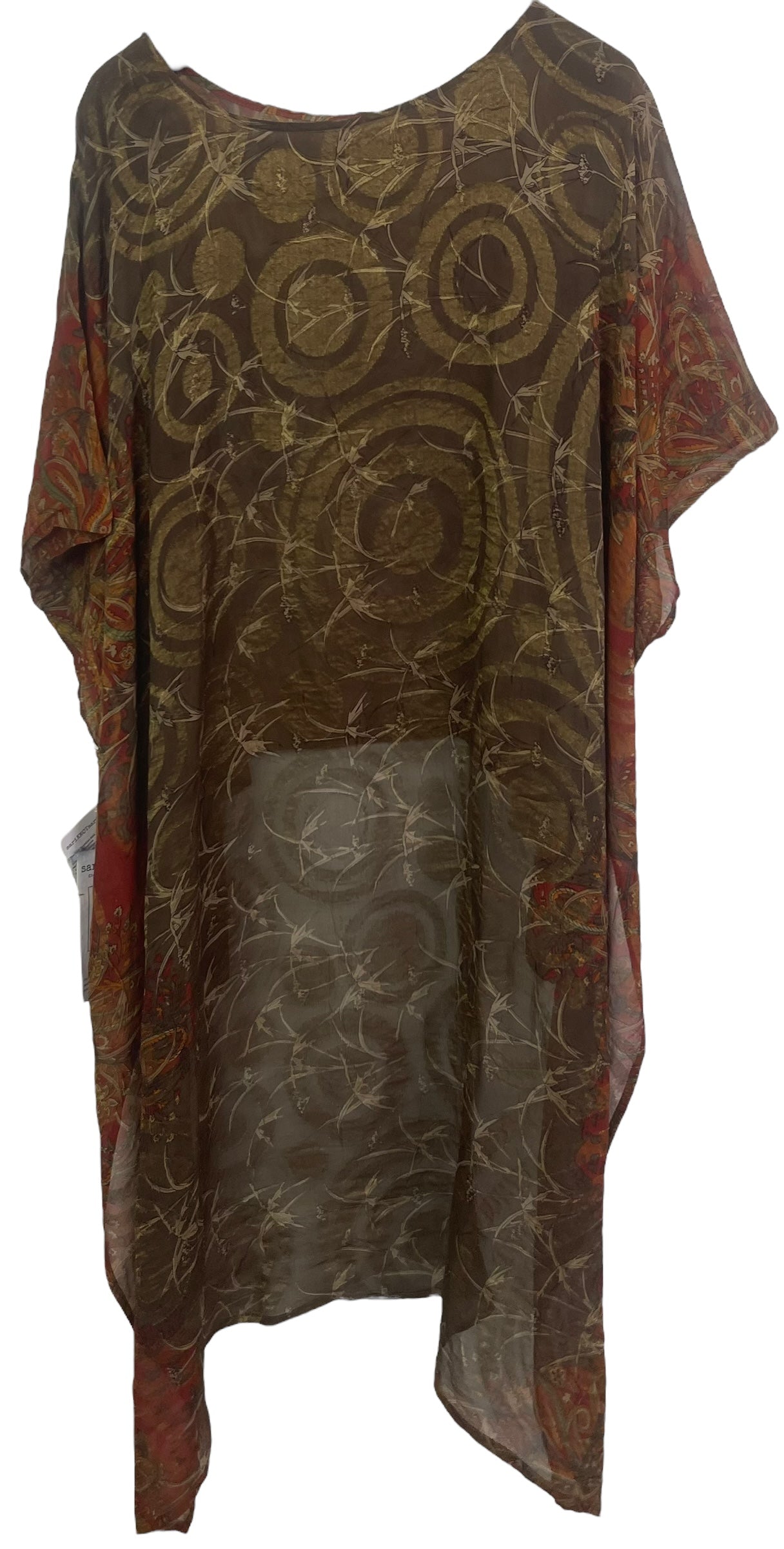 PREVIEW PRG8343 Sheer Avatar Pure Silk Hi Lo Top by DECEMBER2025 – Handmade ethical Hi Lo Top from sariKNOTsari using upcycled silk. Designed in Canada for travel and slow fashion, loved from Toronto to LA to Sydney.