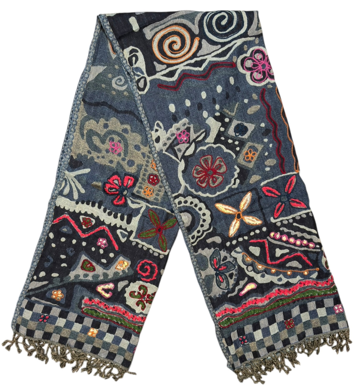Quiet Storm Embroidered Pure Wool Shawl