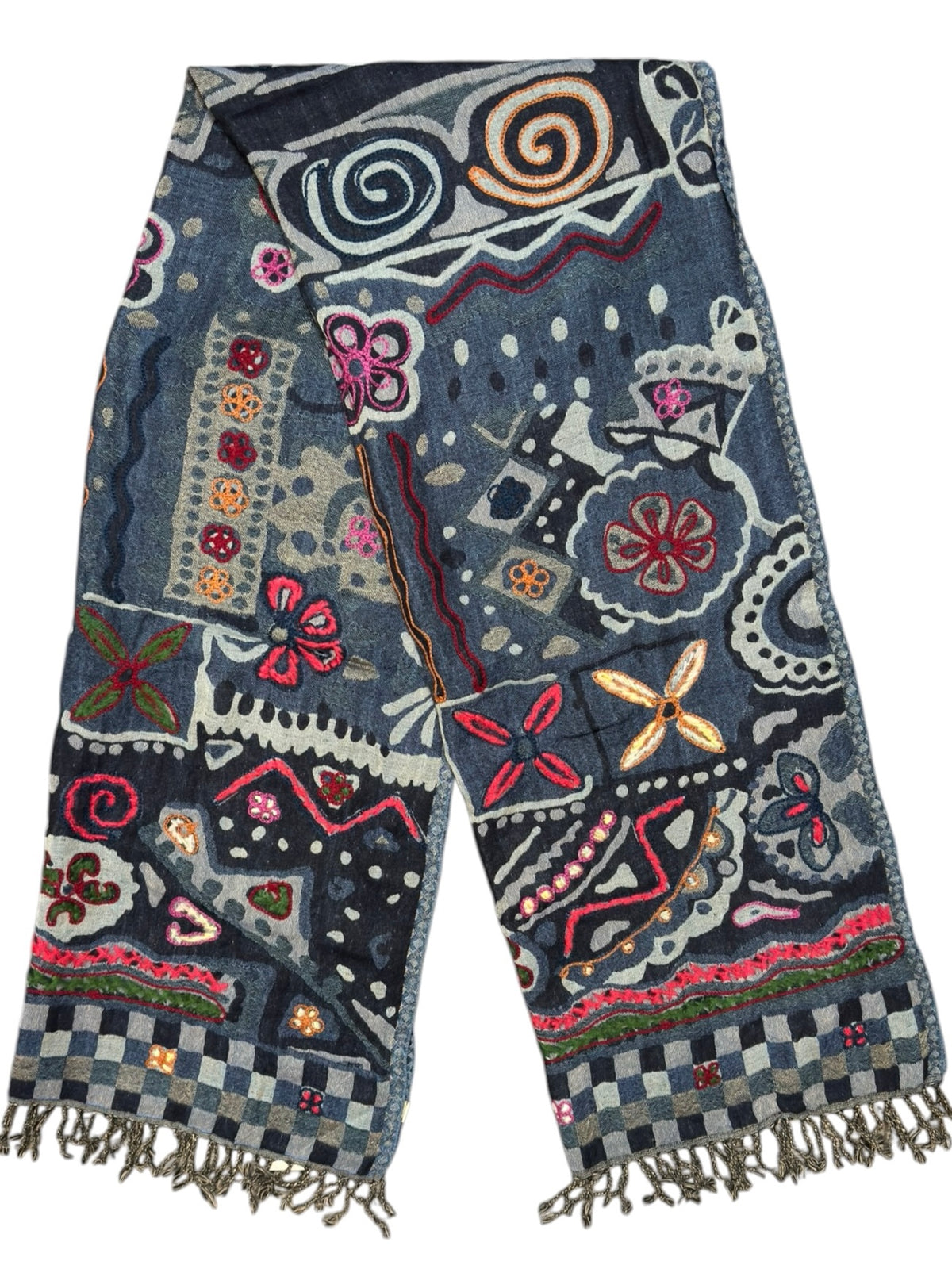 Quiet Storm Embroidered Pure Wool Shawl