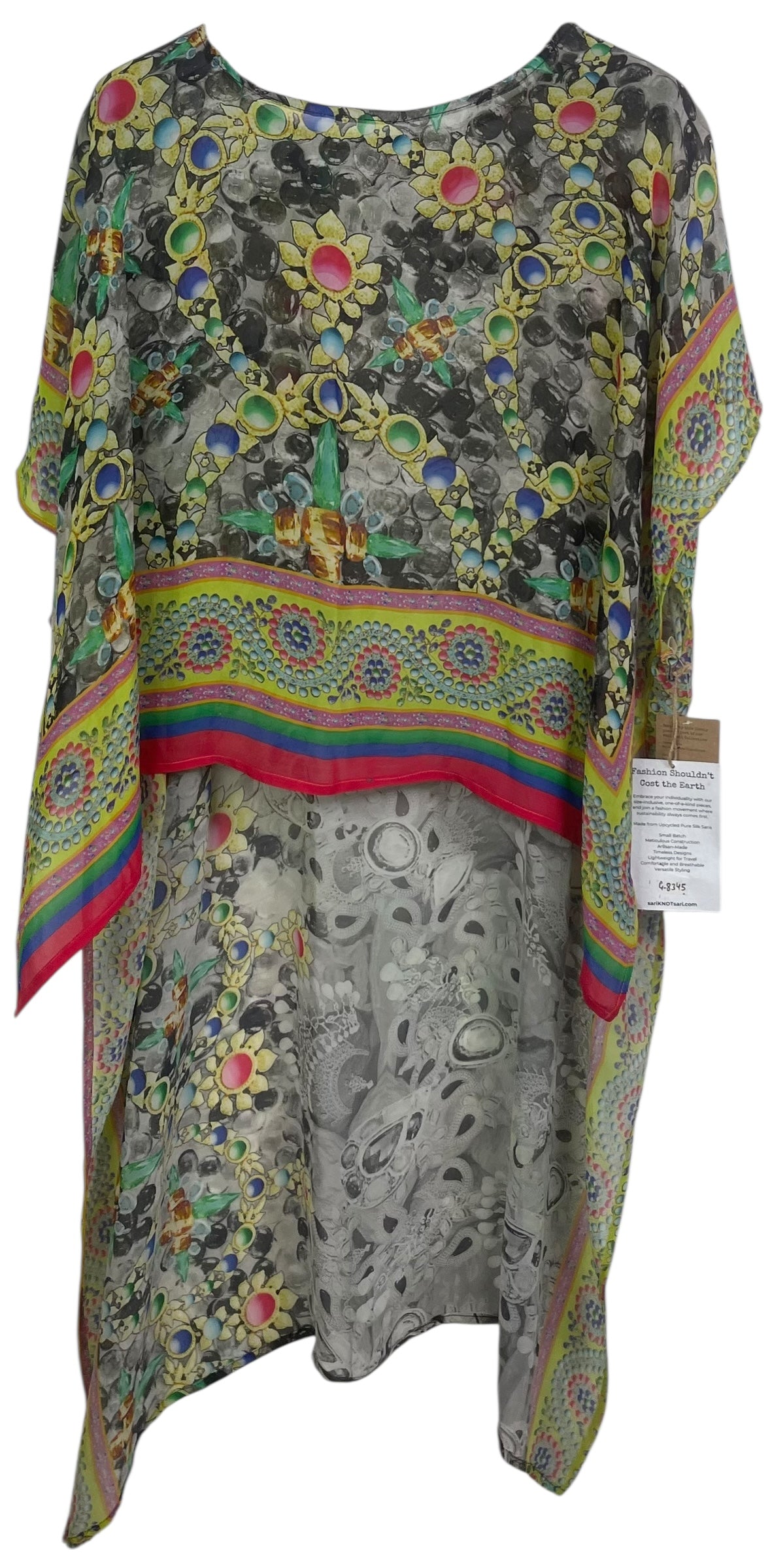 PREVIEW PRG8345 Sheer Wabi Sabi Pure Silk Hi Lo Top by DECEMBER2025 – Handmade ethical Hi Lo Top from sariKNOTsari using upcycled silk. Designed in Canada for travel and slow fashion, loved from Toronto to LA to Sydney.