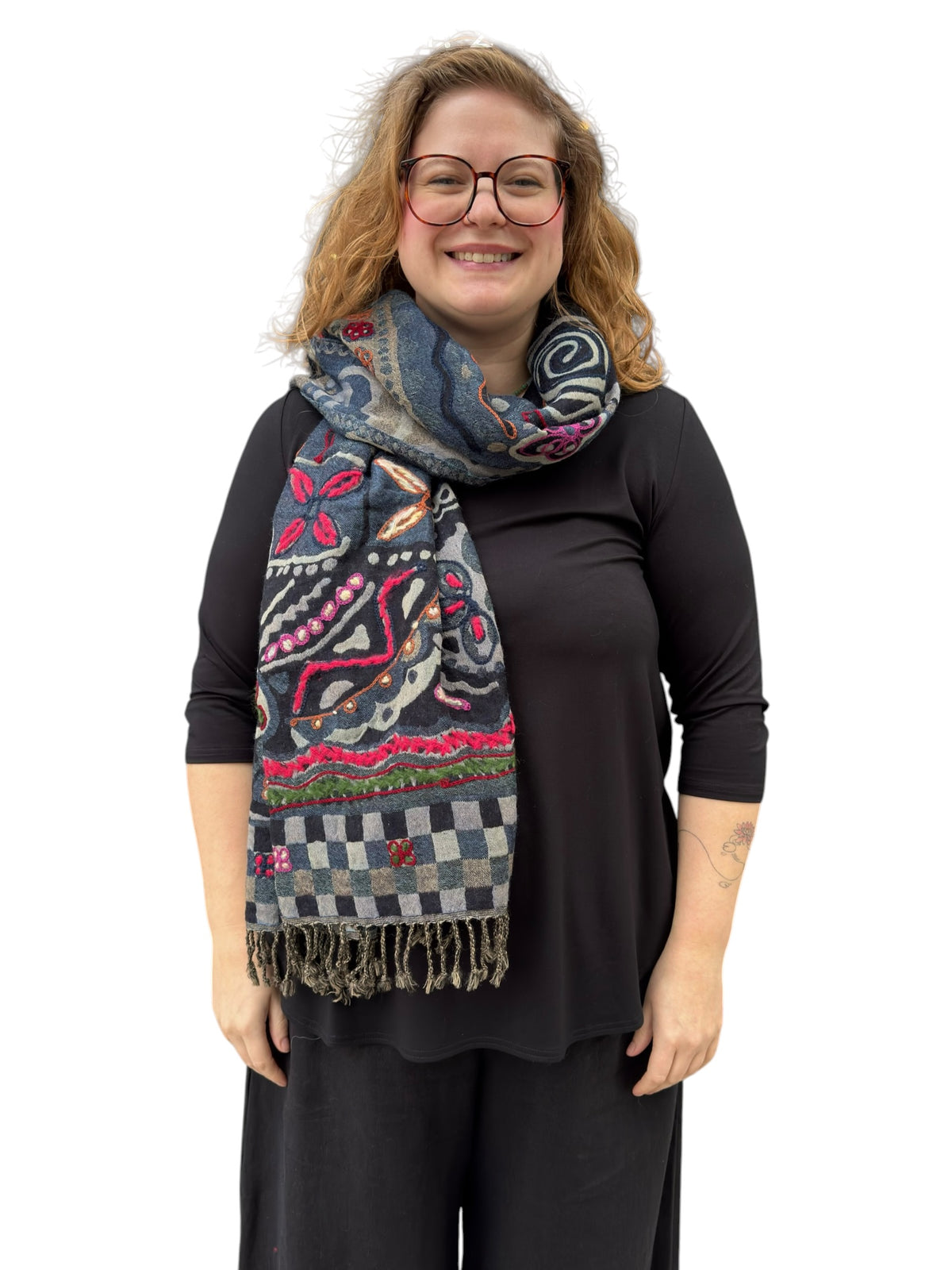 Quiet Storm Embroidered Pure Wool Shawl