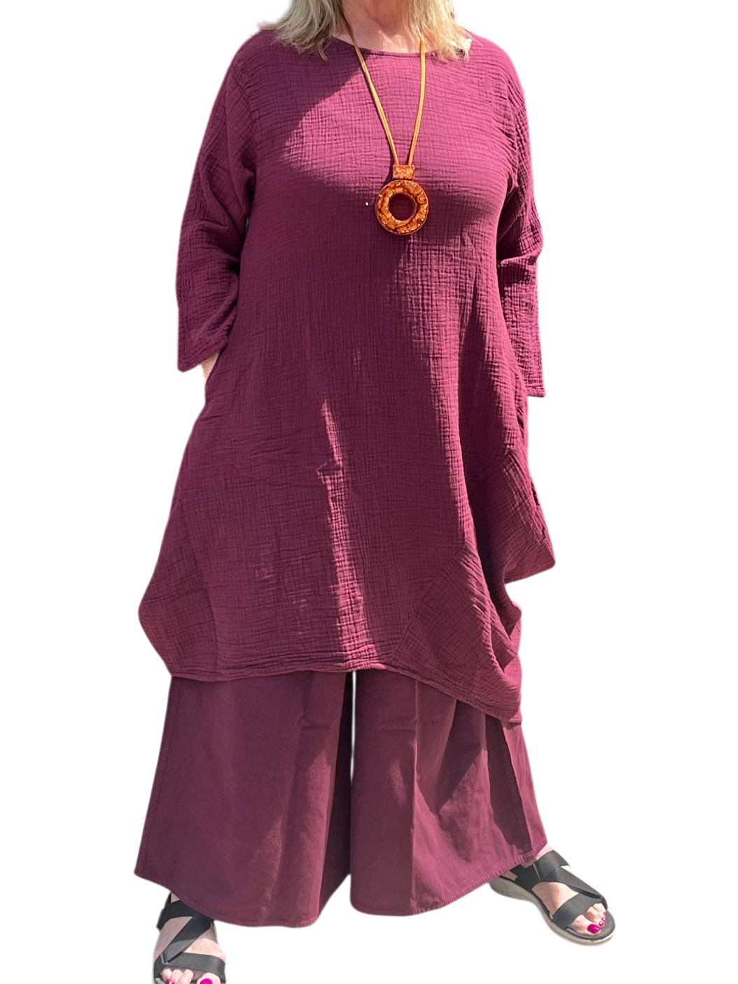 Purple Waffle Cotton Asymmetrical Tunic
