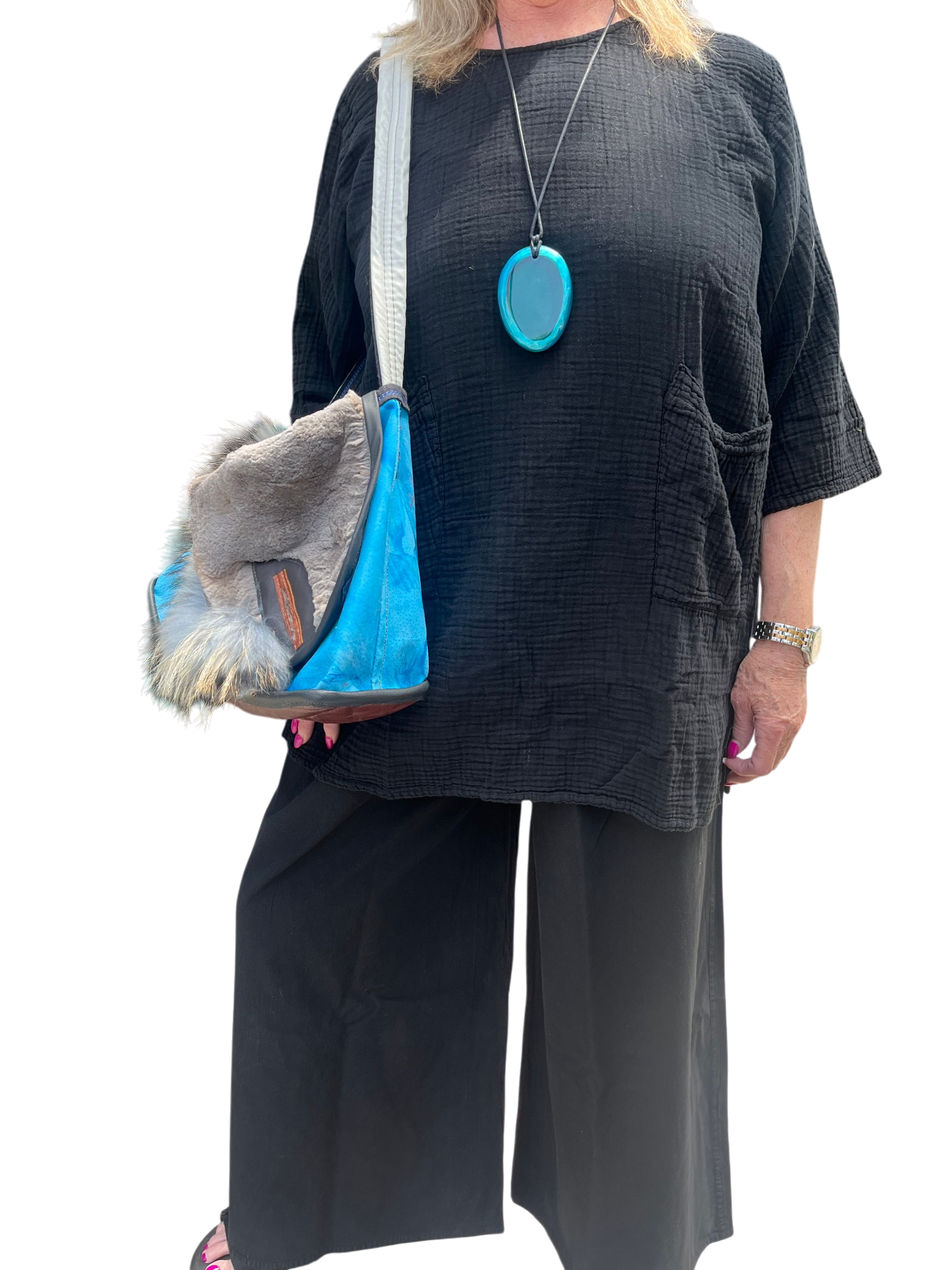 Black Cotton Palazzo Pants by Creative Design – Handmade ethical Pants/Skirt from sariKNOTsari using upcycled silk. Designed in Canada for travel and slow fashion, loved from Toronto to LA to Sydney. Featuring Zsiska, Bryn Walker and Artisan Leather coats by Rejean Pepin, Pepin designs