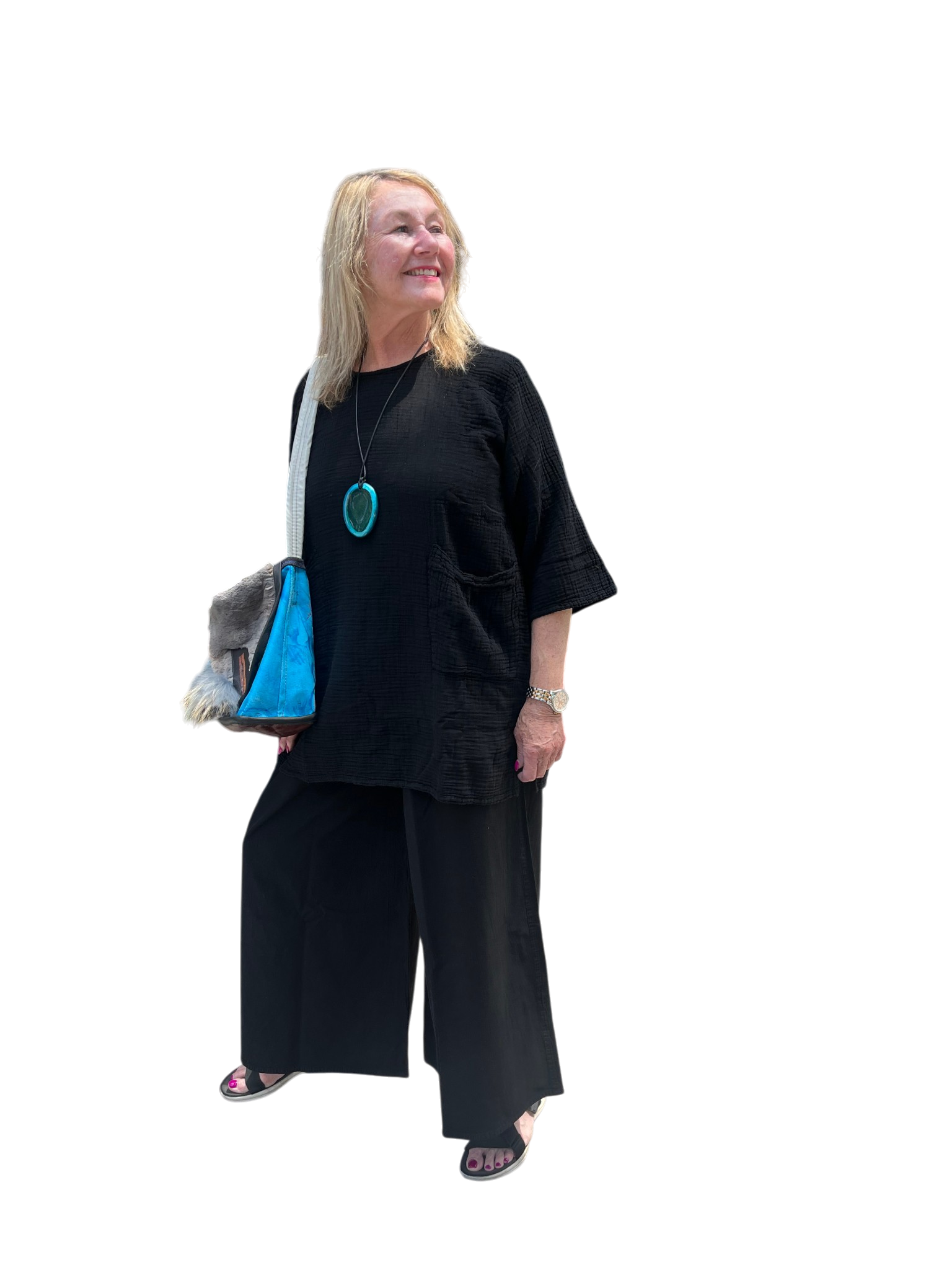 Black Cotton Palazzo Pants by Creative Design – Handmade ethical Pants/Skirt from sariKNOTsari using upcycled silk. Designed in Canada for travel and slow fashion, loved from Toronto to LA to Sydney. Featuring Zsiska, Bryn Walker and Artisan Leather coats by Rejean Pepin, Pepin designs