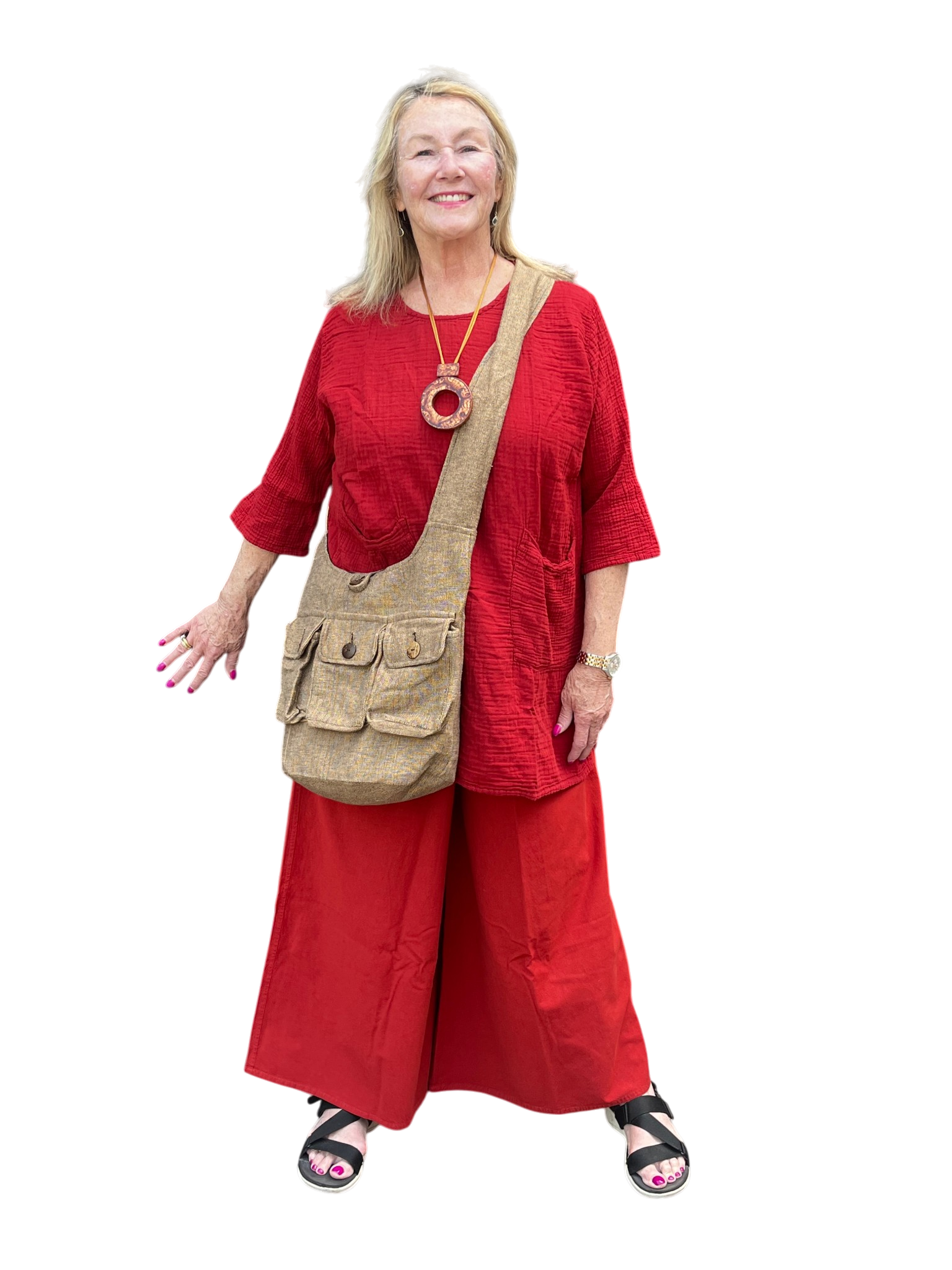 Brick Red Cotton Palazzo Pants