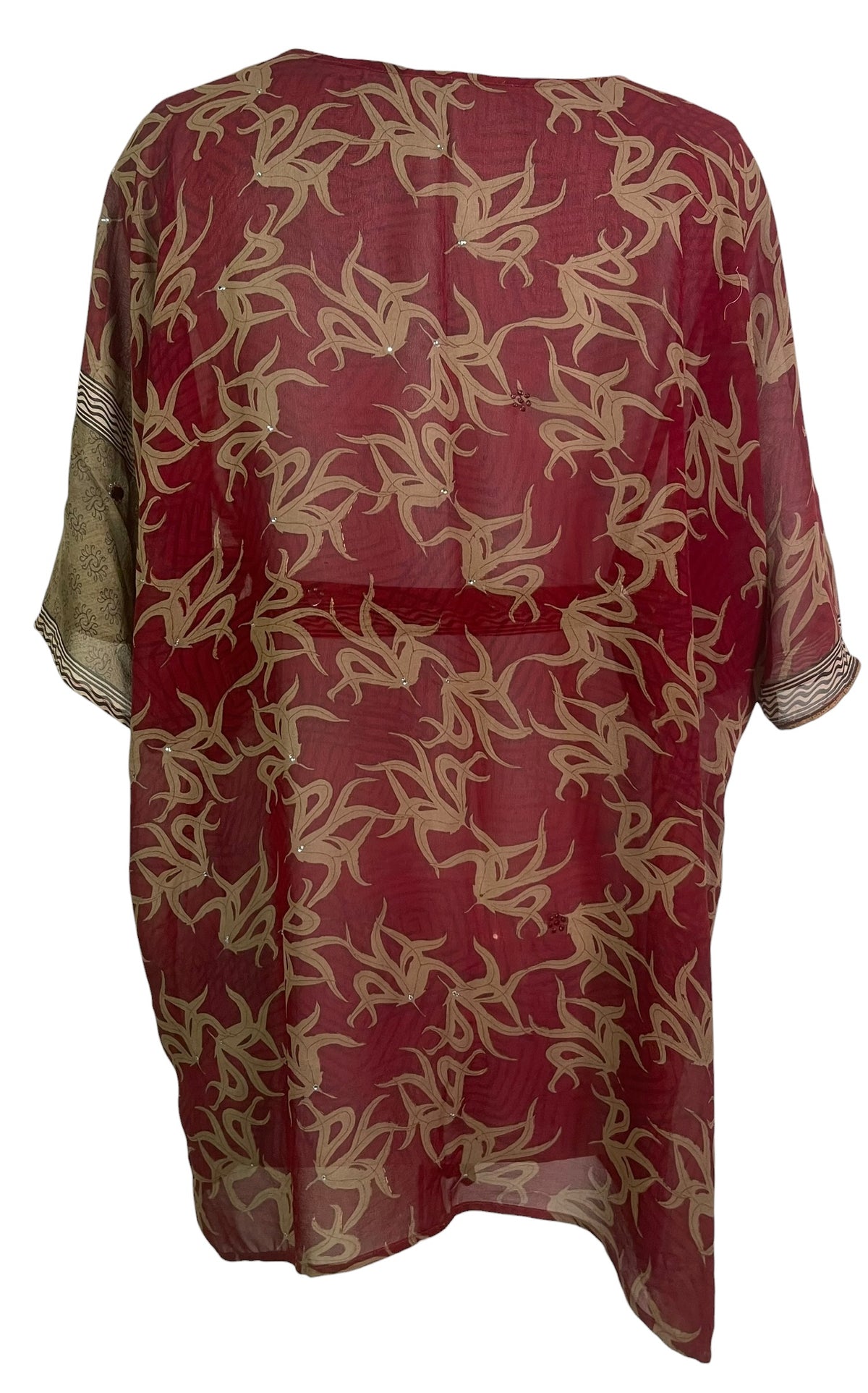 PRG9103 Sheer Wabi Sabi Pure Silk Kimono-Sleeved Jacket with Belt by HOLD – Handmade ethical Short Kimono from sariKNOTsari using upcycled silk. Designed in Canada for travel and slow fashion, loved from Toronto to LA to Sydney. Featuring Zsiska, Bryn Walker and Artisan Leather coats by Rejean Pepin, Pepin designs
