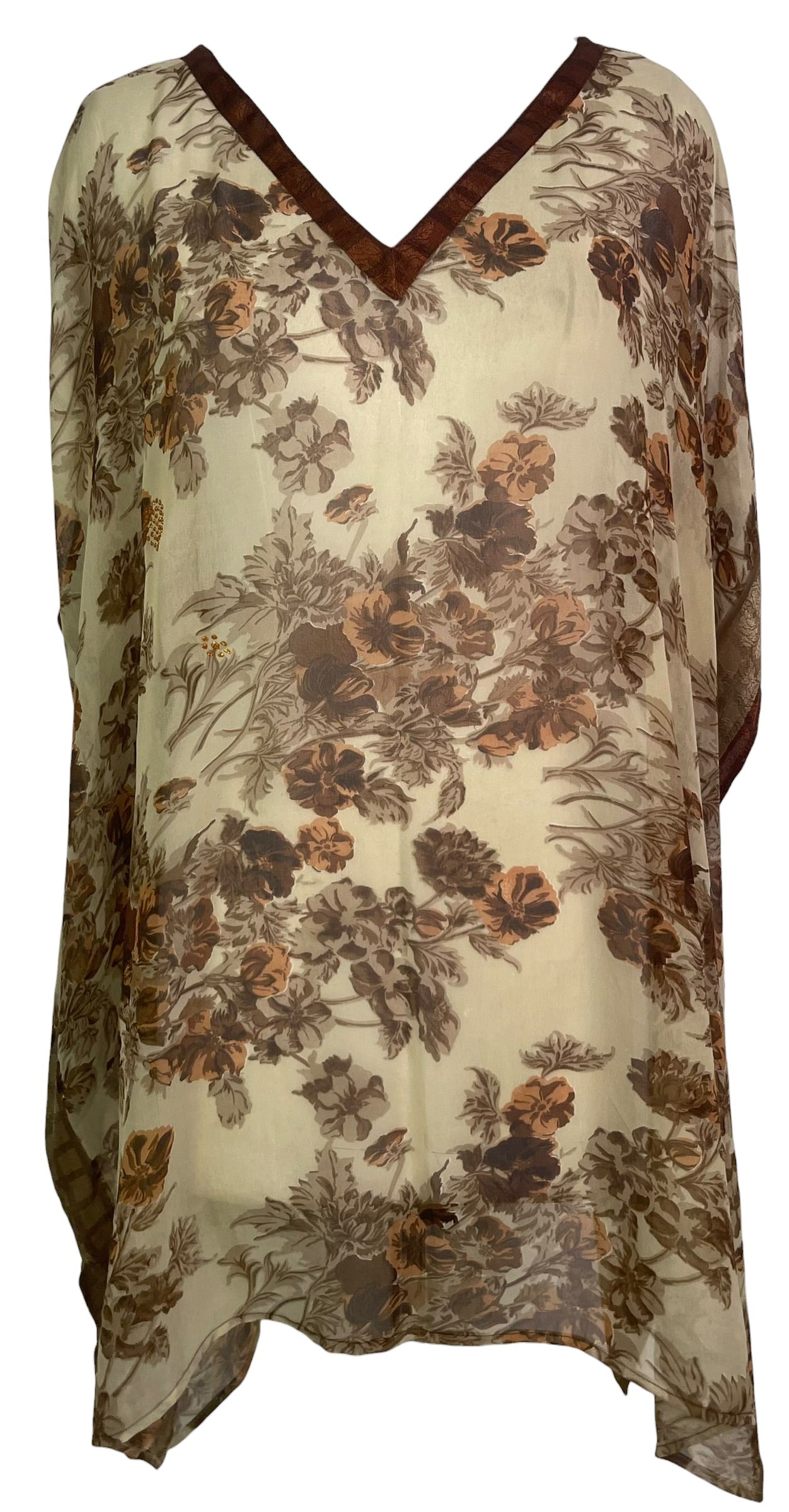 PRG8776 Sheer Avatar Pure Silk Short Kaftan Tunic with Slits