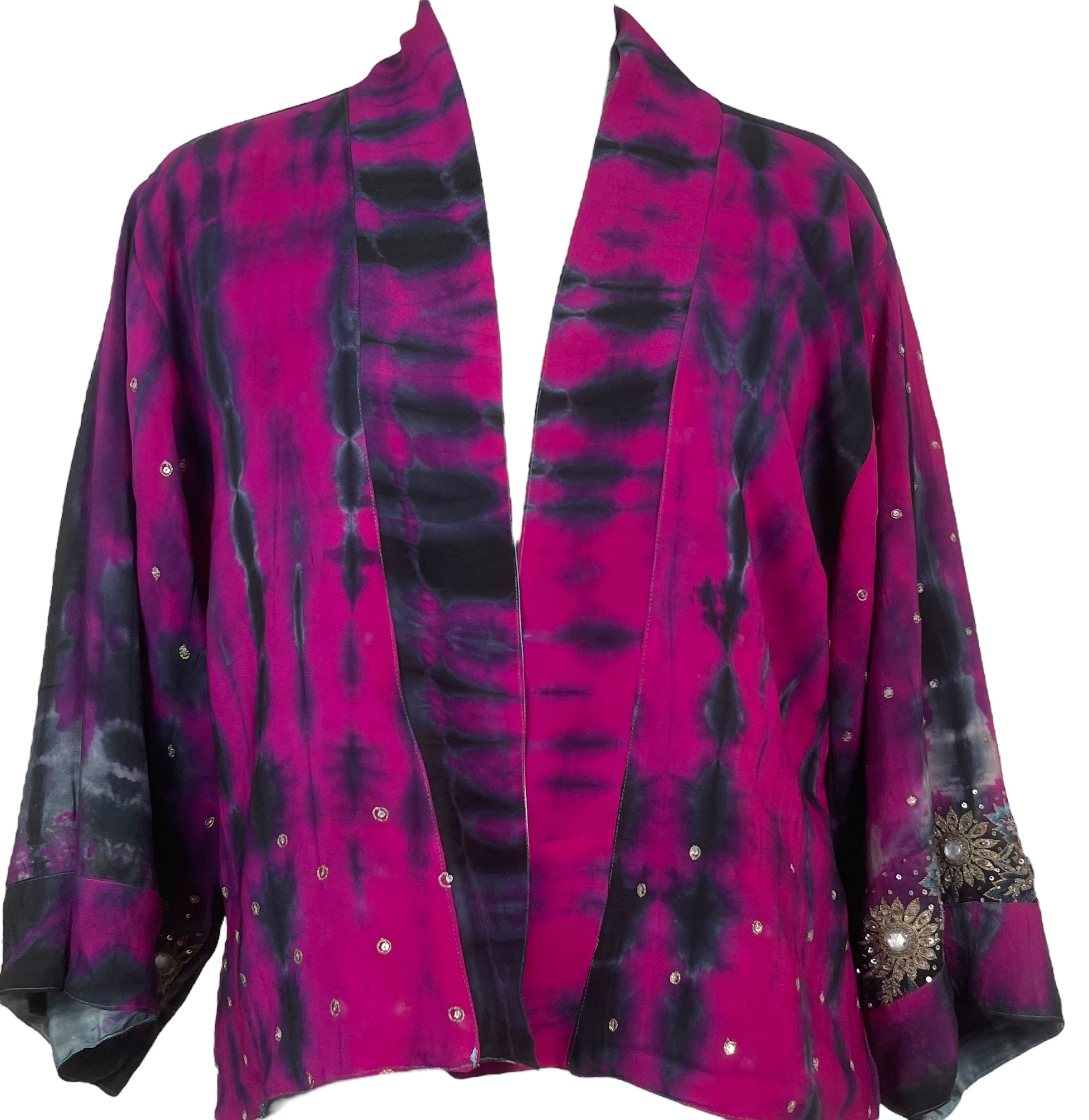 PREVIEW PRC8381 Avatar Reversible Pure Silk Jiva Jacket with Slits by DECEMBER2025 – Handmade ethical Jiva Jacket from sariKNOTsari using upcycled silk. Designed in Canada for travel and slow fashion, loved from Toronto to LA to Sydney.