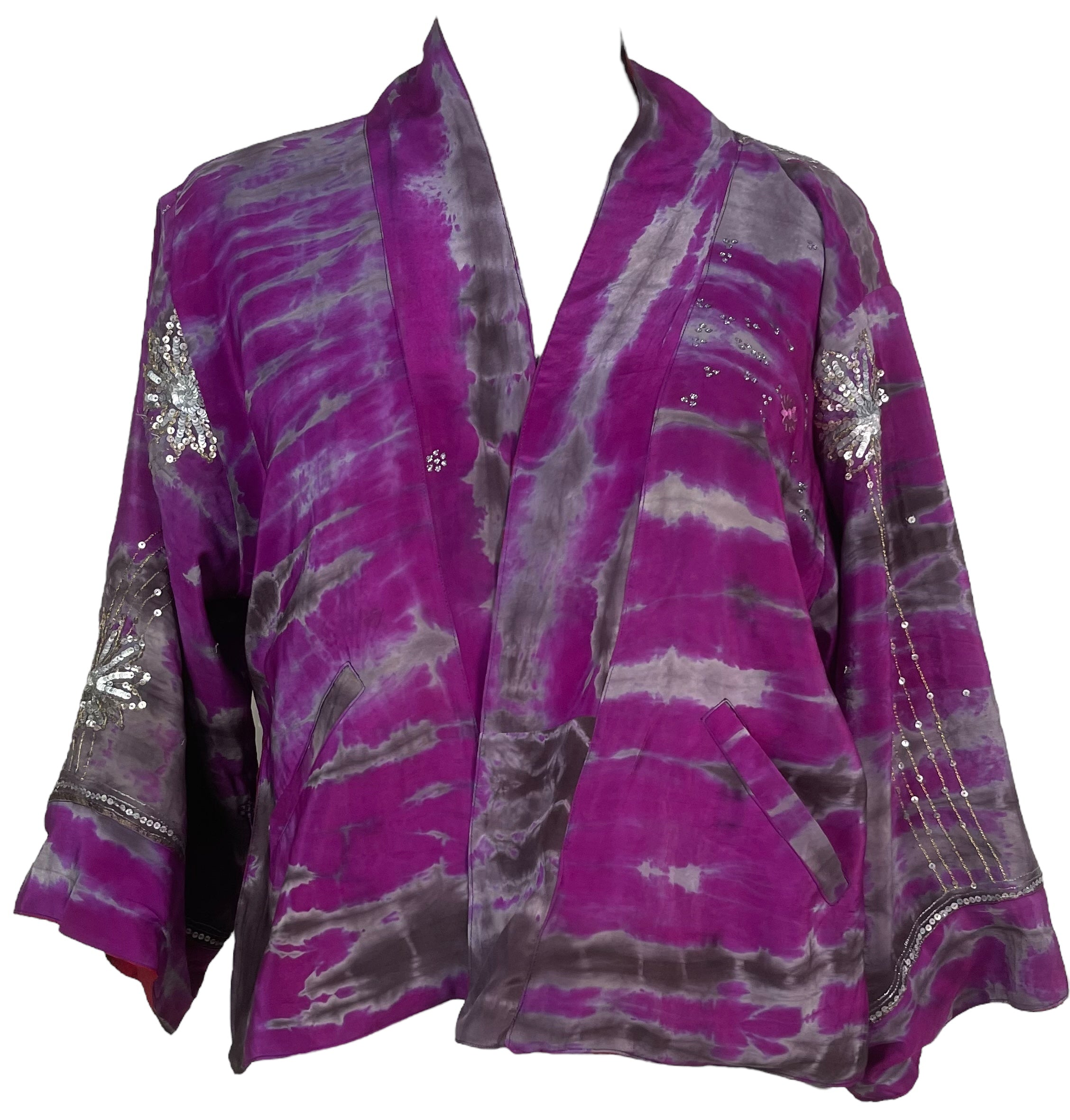 PREVIEW PRC8378 Avatar Reversible Pure Silk Jiva Jacket with Slits by DECEMBER2025 – Handmade ethical Jiva Jacket from sariKNOTsari using upcycled silk. Designed in Canada for travel and slow fashion, loved from Toronto to LA to Sydney.