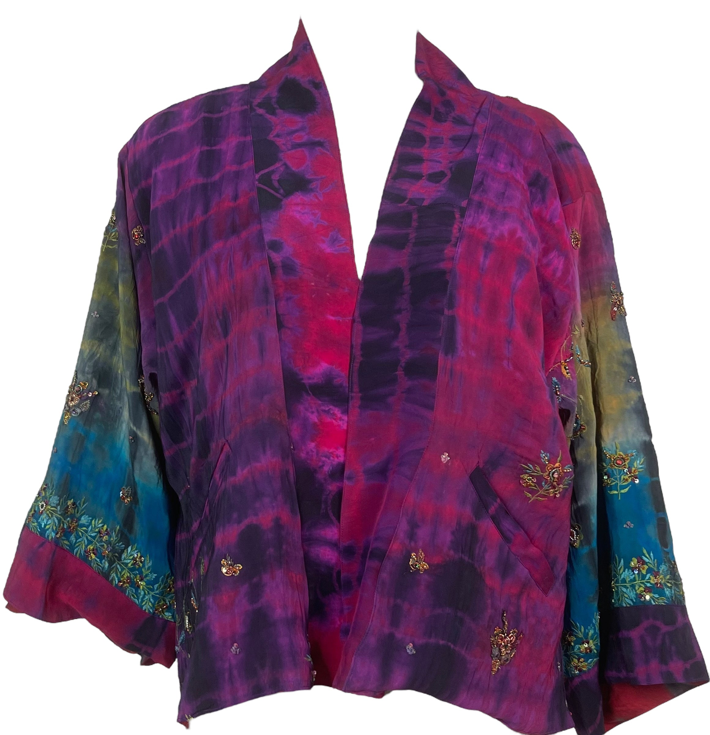 PREVIEW PRC8372 Avatar Reversible Pure Silk Jiva Jacket with Slits by DECEMBER2025 – Handmade ethical Jiva Jacket from sariKNOTsari using upcycled silk. Designed in Canada for travel and slow fashion, loved from Toronto to LA to Sydney.