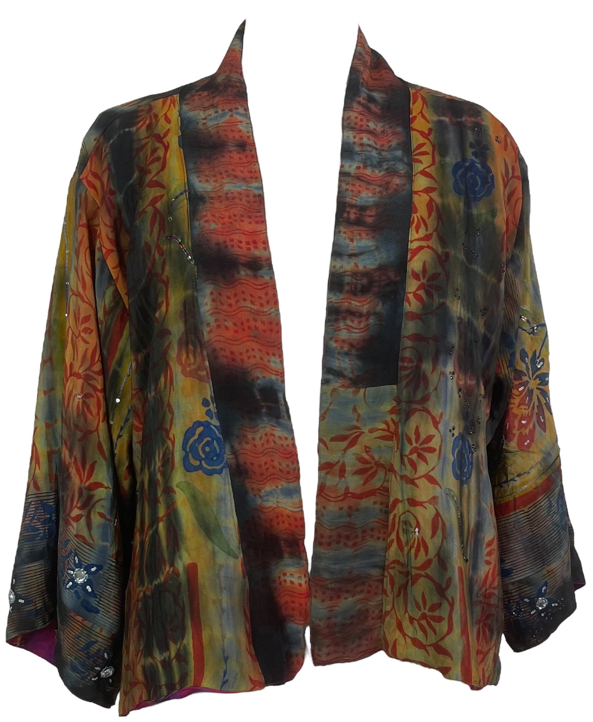 PREVIEW PRC8360 Avatar Reversible Pure Silk Jiva Jacket with Slits by DECEMBER2025 – Handmade ethical Jiva Jacket from sariKNOTsari using upcycled silk. Designed in Canada for travel and slow fashion, loved from Toronto to LA to Sydney.