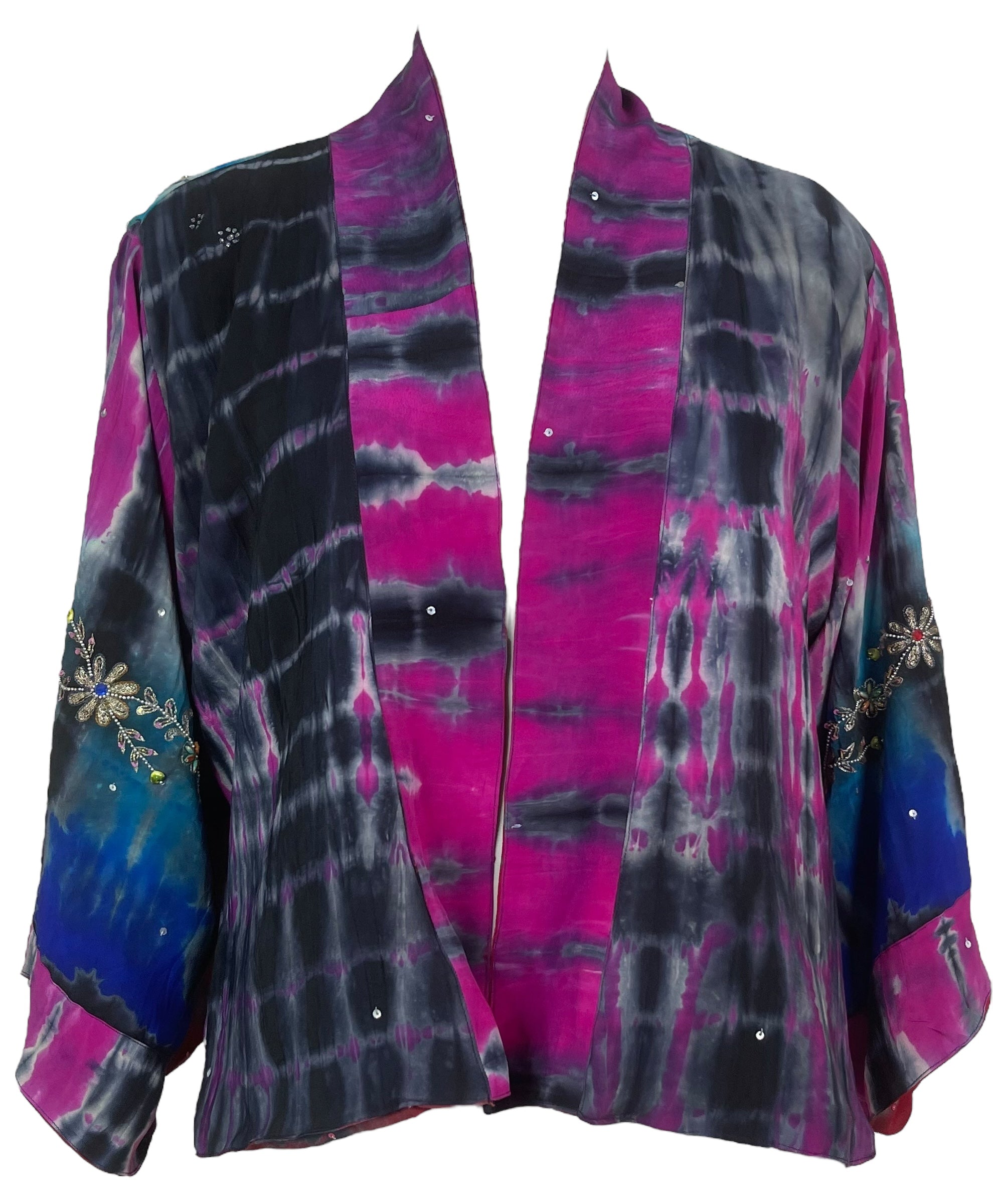 PREVIEW PRC8374 Avatar Reversible Pure Silk Jiva Jacket with Slits by DECEMBER2025 – Handmade ethical Jiva Jacket from sariKNOTsari using upcycled silk. Designed in Canada for travel and slow fashion, loved from Toronto to LA to Sydney.