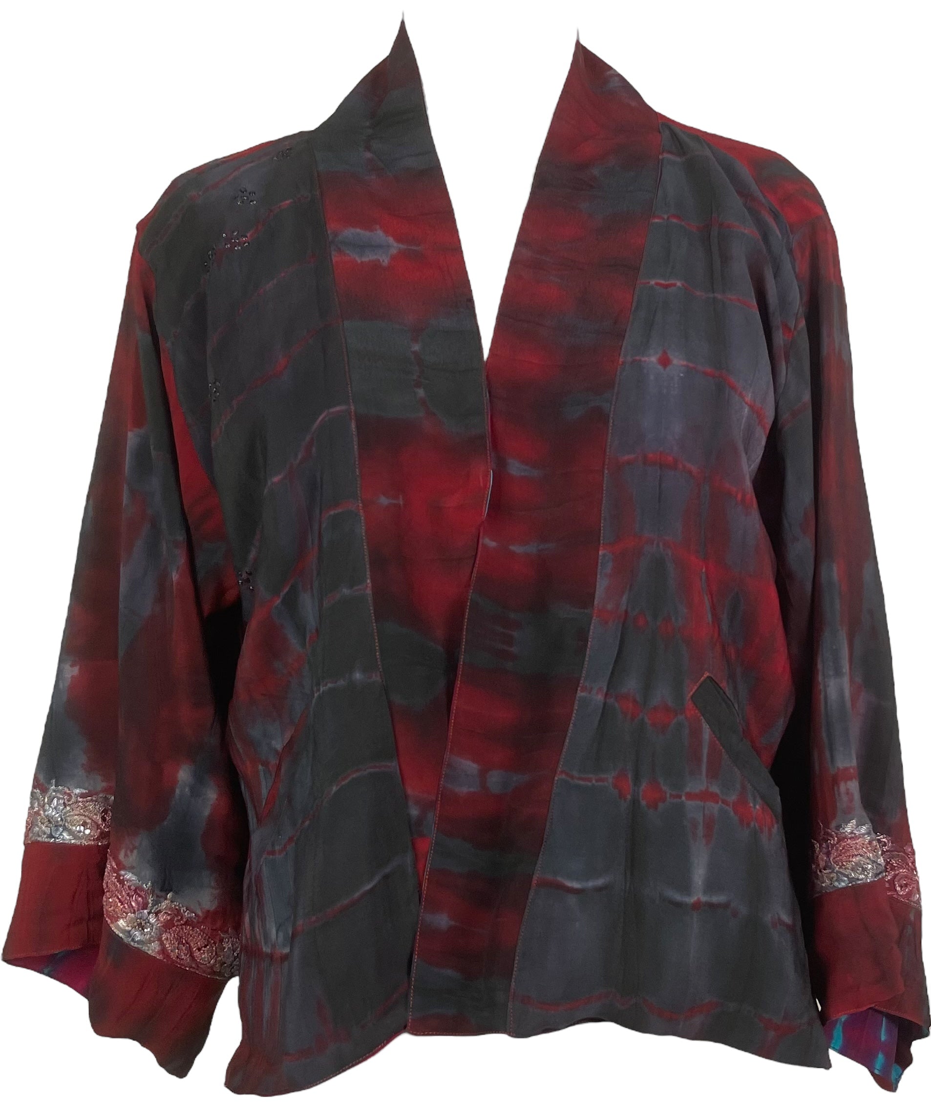 PREVIEW PRC8361 Avatar Reversible Pure Silk Jiva Jacket with Slits by DECEMBER2025 – Handmade ethical Jiva Jacket from sariKNOTsari using upcycled silk. Designed in Canada for travel and slow fashion, loved from Toronto to LA to Sydney.