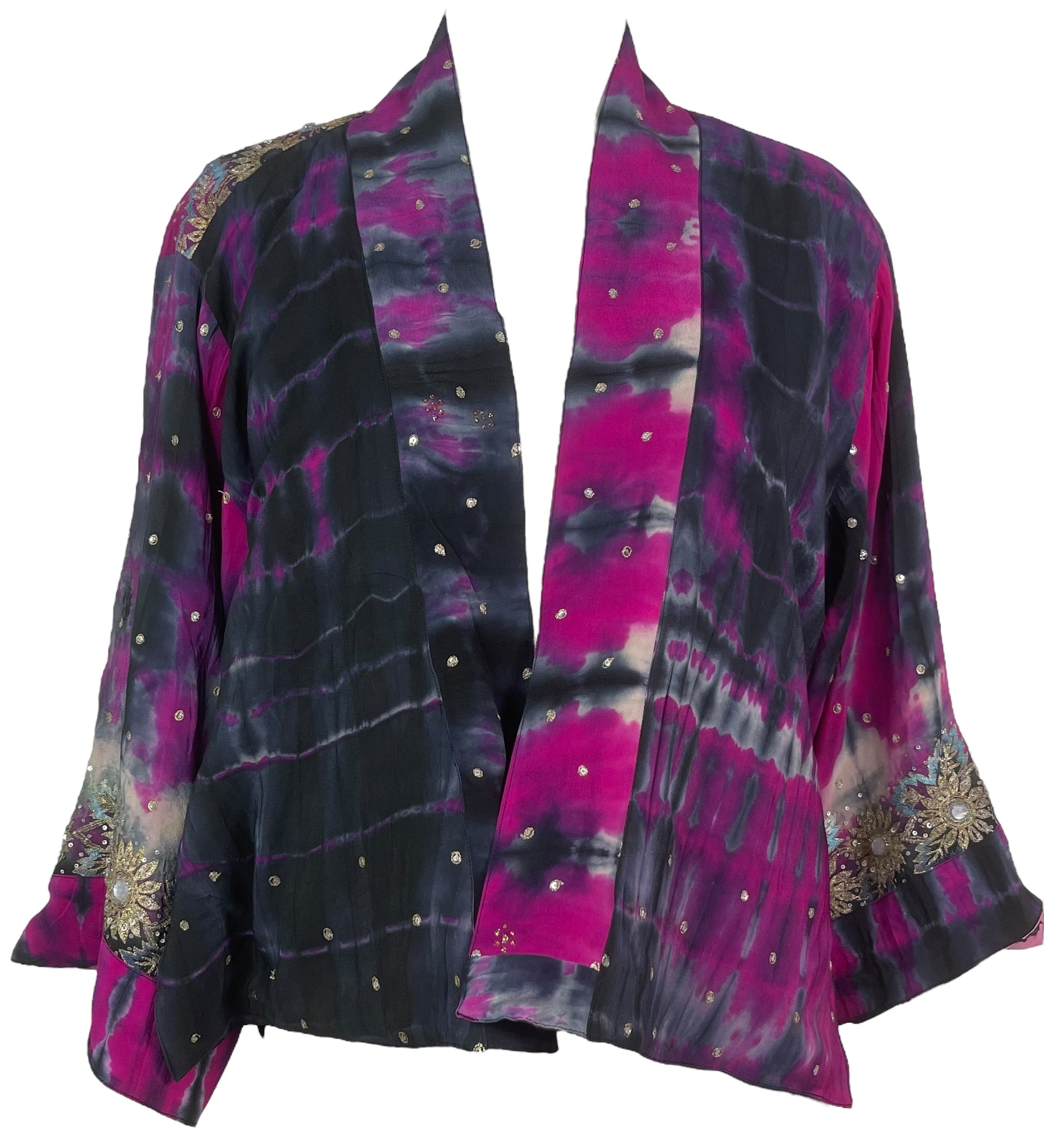 PREVIEW PRC8351 Avatar Reversible Pure Silk Jiva Jacket with Slits by DECEMBER2025 – Handmade ethical Jiva Jacket from sariKNOTsari using upcycled silk. Designed in Canada for travel and slow fashion, loved from Toronto to LA to Sydney.