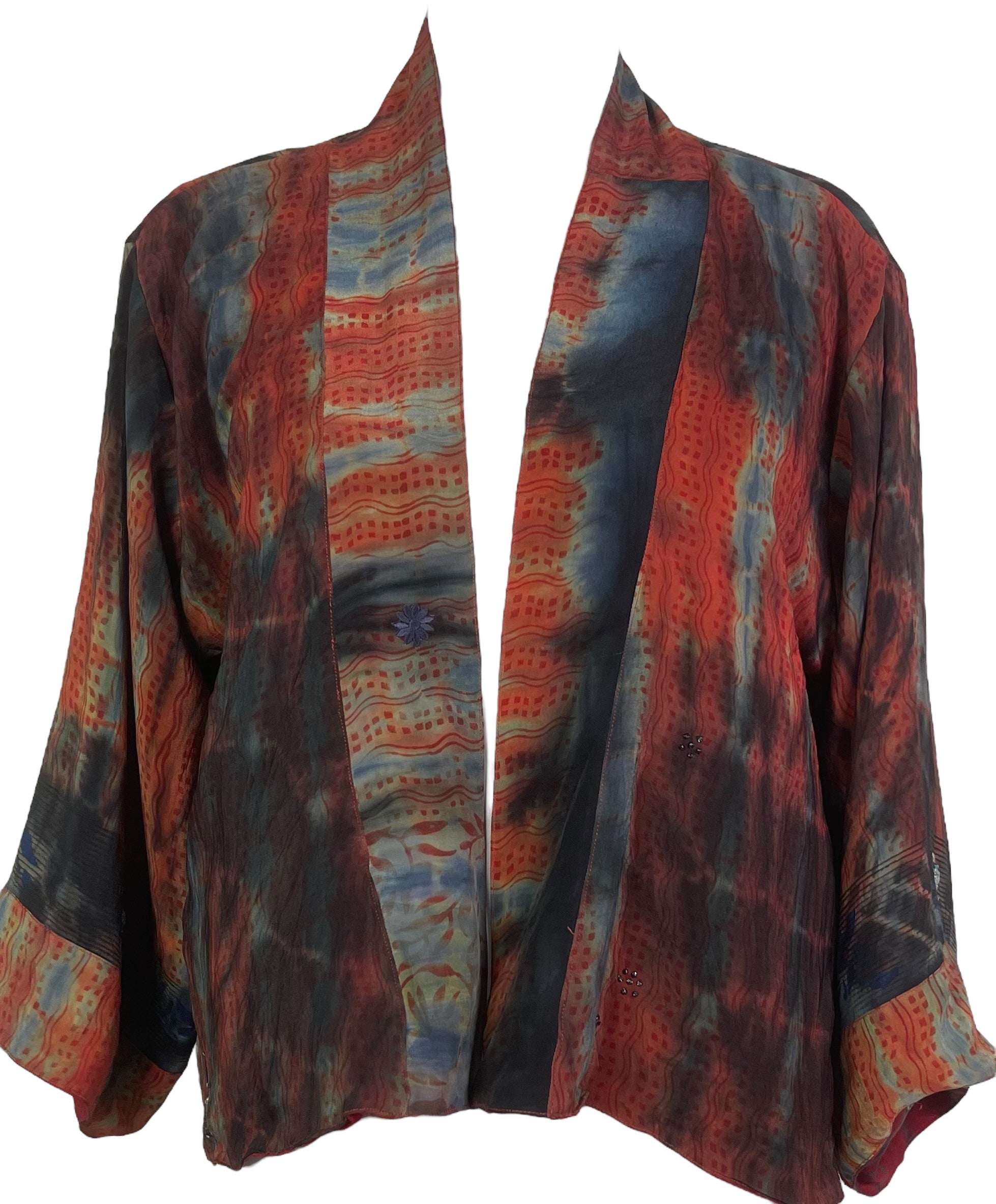 PREVIEW PRC8353 Avatar Reversible Pure Silk Jiva Jacket with Slits by DECEMBER2025 – Handmade ethical Jiva Jacket from sariKNOTsari using upcycled silk. Designed in Canada for travel and slow fashion, loved from Toronto to LA to Sydney.