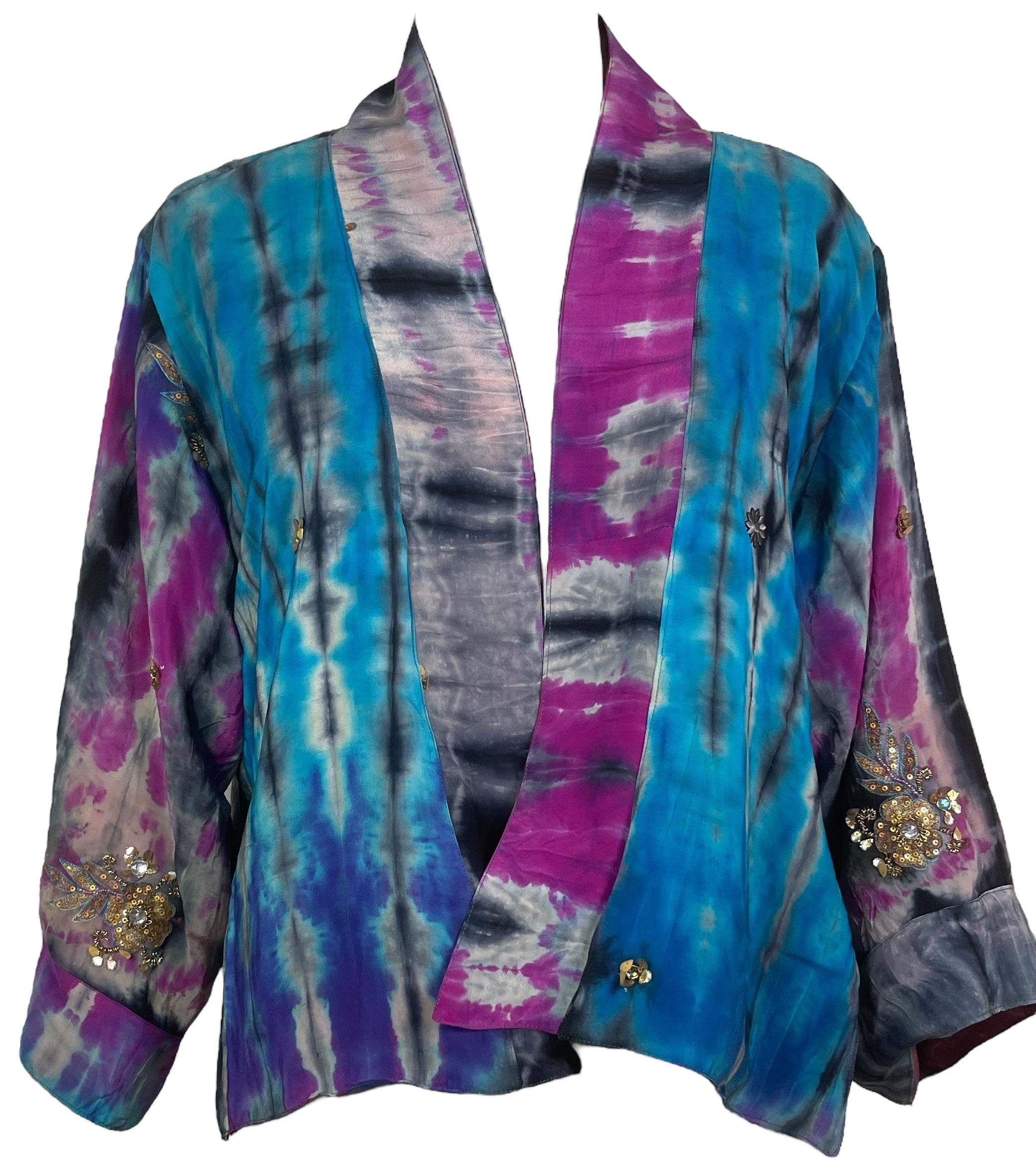 PREVIEW PRC8352 Avatar Reversible Pure Silk Jiva Jacket with Slits by DECEMBER2025 – Handmade ethical Jiva Jacket from sariKNOTsari using upcycled silk. Designed in Canada for travel and slow fashion, loved from Toronto to LA to Sydney.