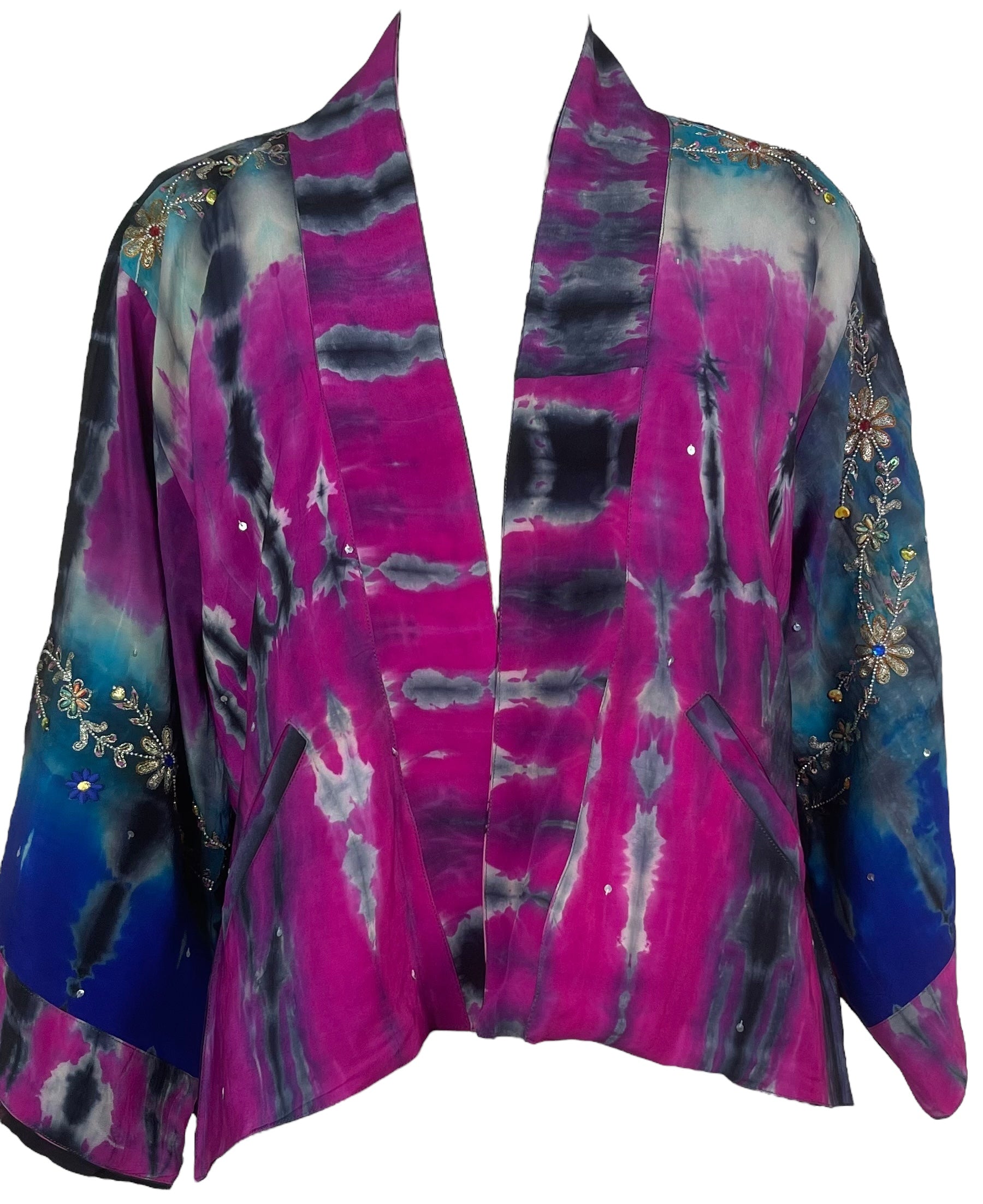 PREVIEW PRC8354 Avatar Reversible Pure Silk Jiva Jacket with Slits by DECEMBER2025 – Handmade ethical Jiva Jacket from sariKNOTsari using upcycled silk. Designed in Canada for travel and slow fashion, loved from Toronto to LA to Sydney.