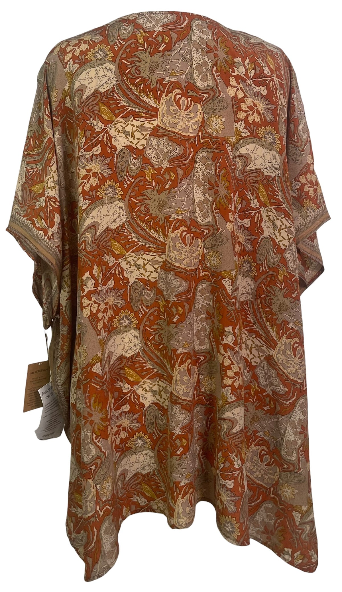 PRC8884 Wabi Sabi Pure Silk Short Kaftan Tunic With Slits by HOLD – Handmade ethical Short Kaftan from sariKNOTsari using upcycled silk. Designed in Canada for travel and slow fashion, loved from Toronto to LA to Sydney. Featuring Zsiska, Bryn Walker and Artisan Leather coats by Rejean Pepin, Pepin designs