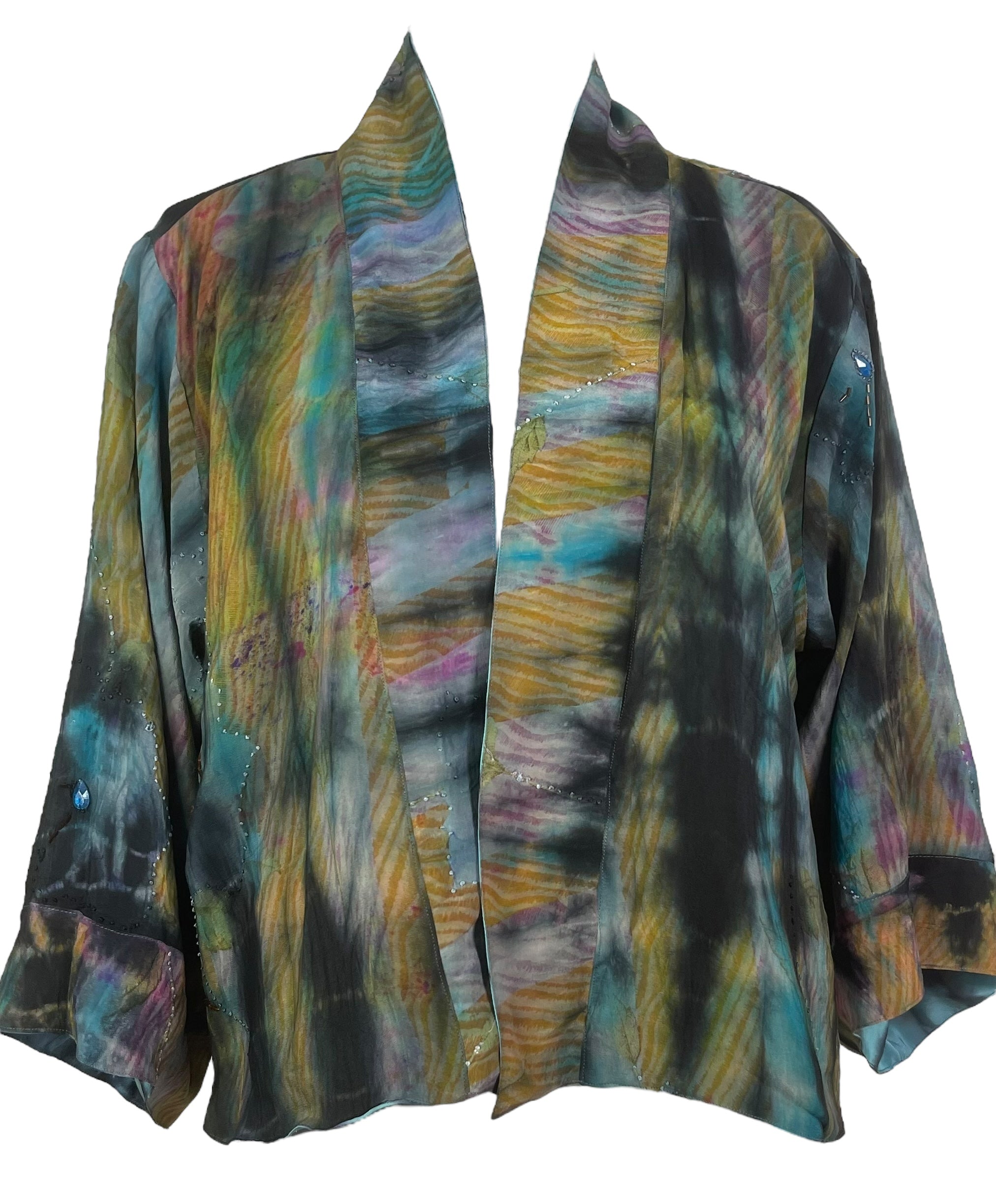 PREVIEW PRC8390 Avatar Reversible Pure Silk Jiva Jacket with Slits by DECEMBER2025 – Handmade ethical Jiva Jacket from sariKNOTsari using upcycled silk. Designed in Canada for travel and slow fashion, loved from Toronto to LA to Sydney.