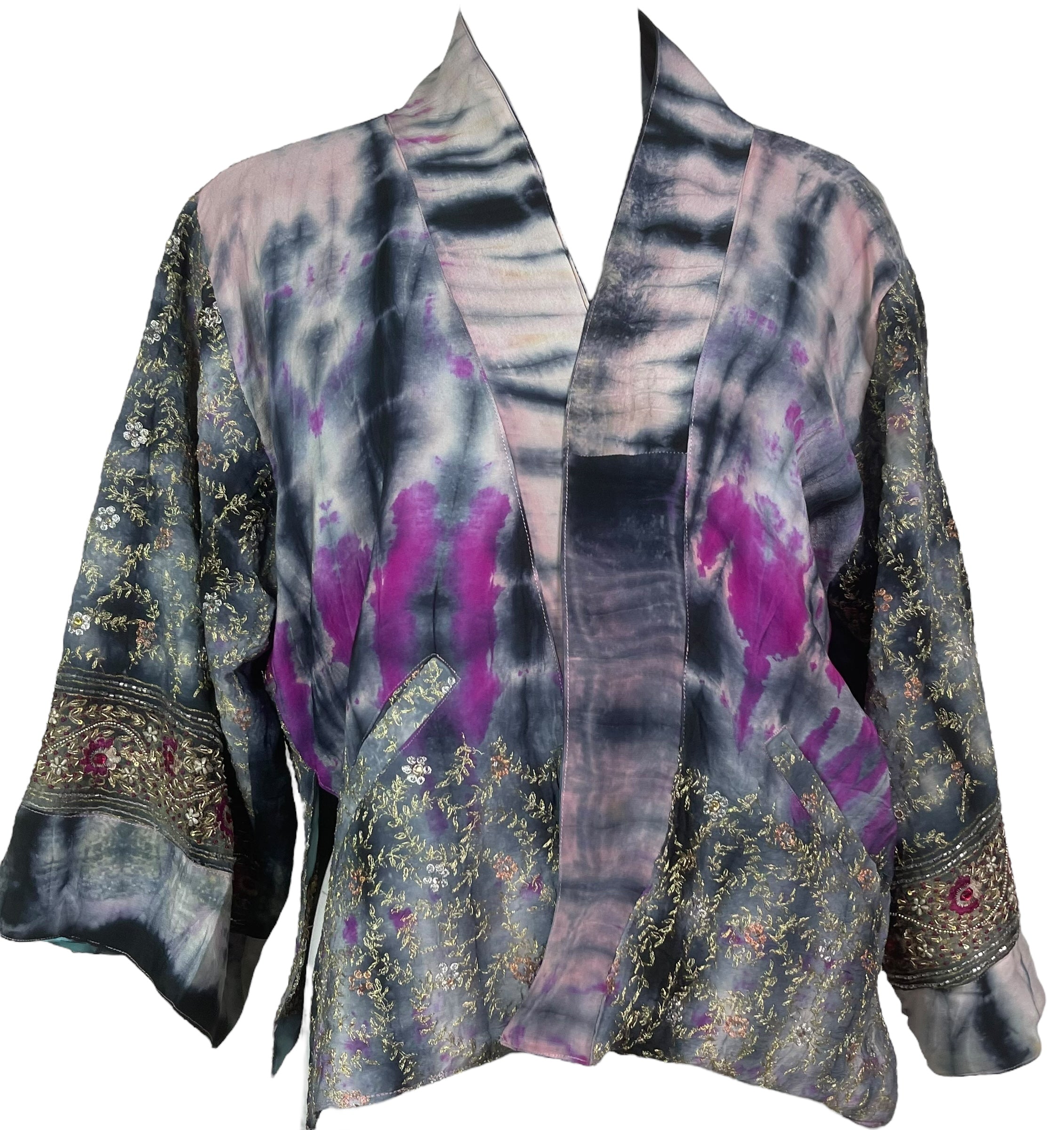 PREVIEW PRC8368 Avatar Reversible Pure Silk Jiva Jacket with Slits by DECEMBER2025 – Handmade ethical Jiva Jacket from sariKNOTsari using upcycled silk. Designed in Canada for travel and slow fashion, loved from Toronto to LA to Sydney.