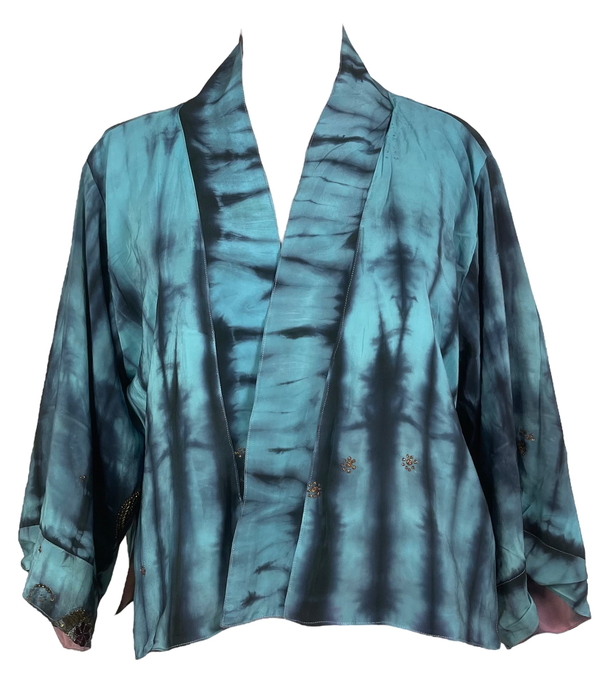 PREVIEW PRC8387 Avatar Reversible Pure Silk Jiva Jacket with Slits by DECEMBER2025 – Handmade ethical Jiva Jacket from sariKNOTsari using upcycled silk. Designed in Canada for travel and slow fashion, loved from Toronto to LA to Sydney.