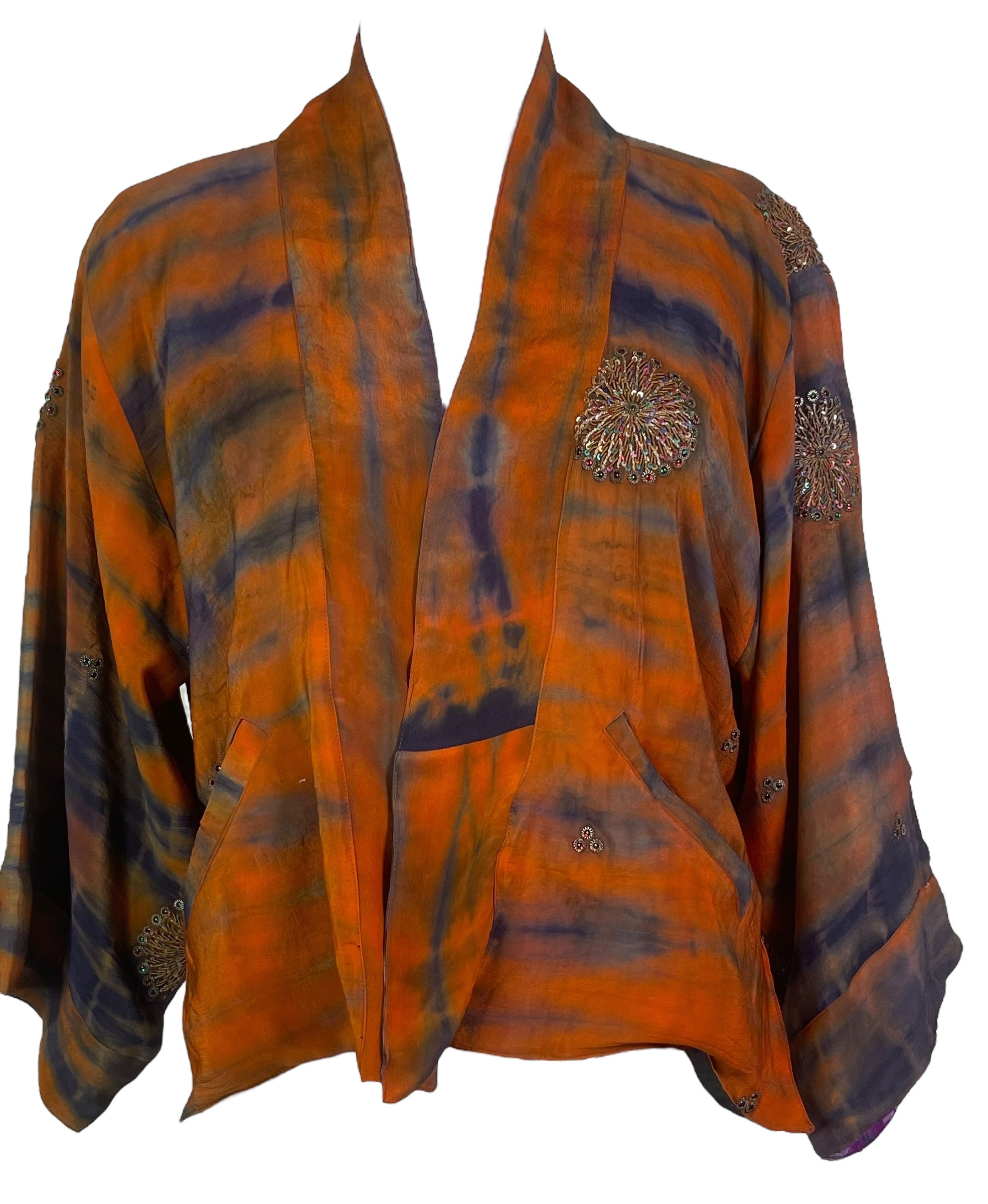 PREVIEW PRC8380 Wabi Sabi Reversible Pure Silk Jiva Jacket with Slits by DECEMBER2025 – Handmade ethical Jiva Jacket from sariKNOTsari using upcycled silk. Designed in Canada for travel and slow fashion, loved from Toronto to LA to Sydney.