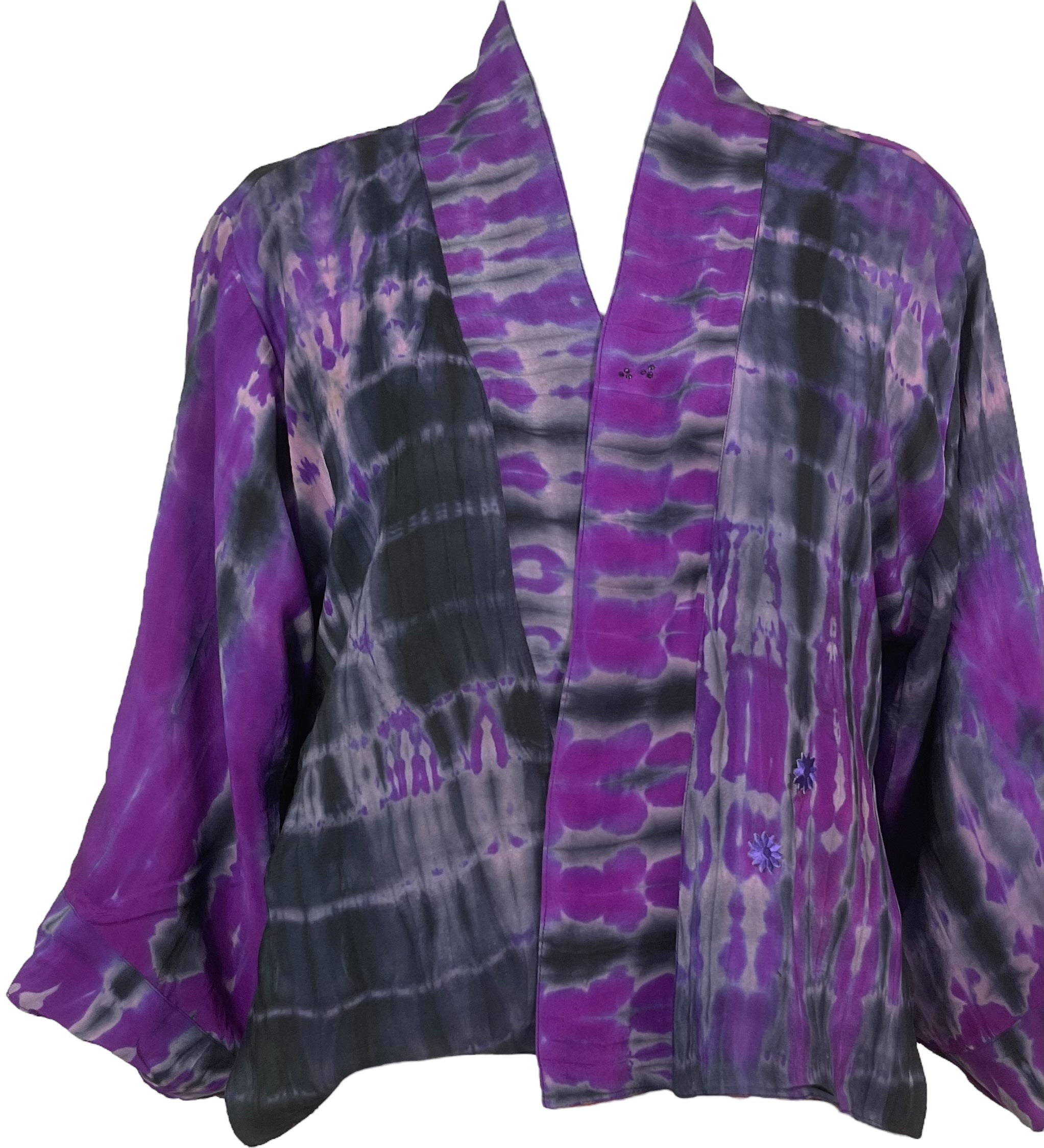 PREVIEW PRC8380 Wabi Sabi Reversible Pure Silk Jiva Jacket with Slits by DECEMBER2025 – Handmade ethical Jiva Jacket from sariKNOTsari using upcycled silk. Designed in Canada for travel and slow fashion, loved from Toronto to LA to Sydney.