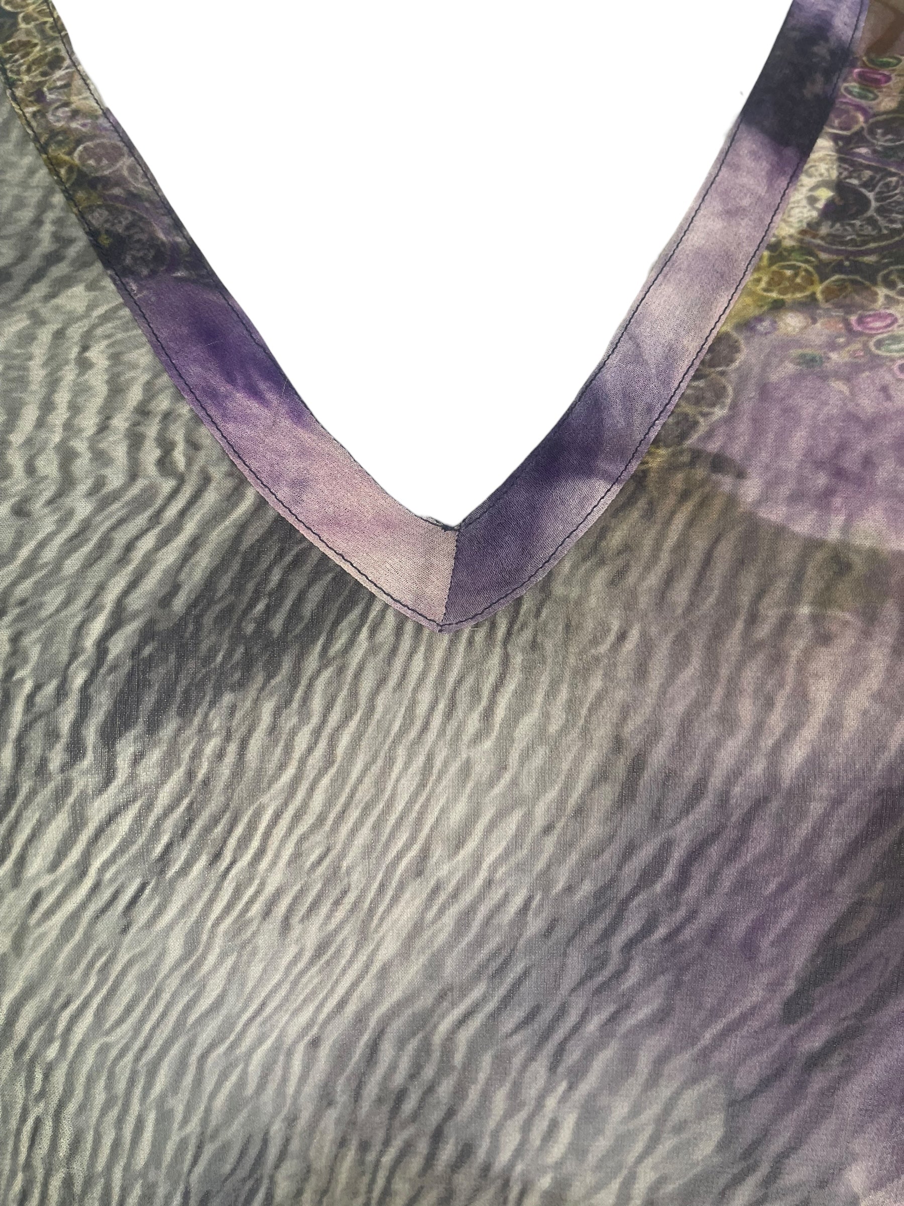 PREVIEW PRG8260 Sheer Avatar Pure Silk Midi Length Kaftan by FEBRUARY2026 – Handmade ethical Midi Length Kaftan from sariKNOTsari using upcycled silk. Designed in Canada for travel and slow fashion, loved from Toronto to LA to Sydney.