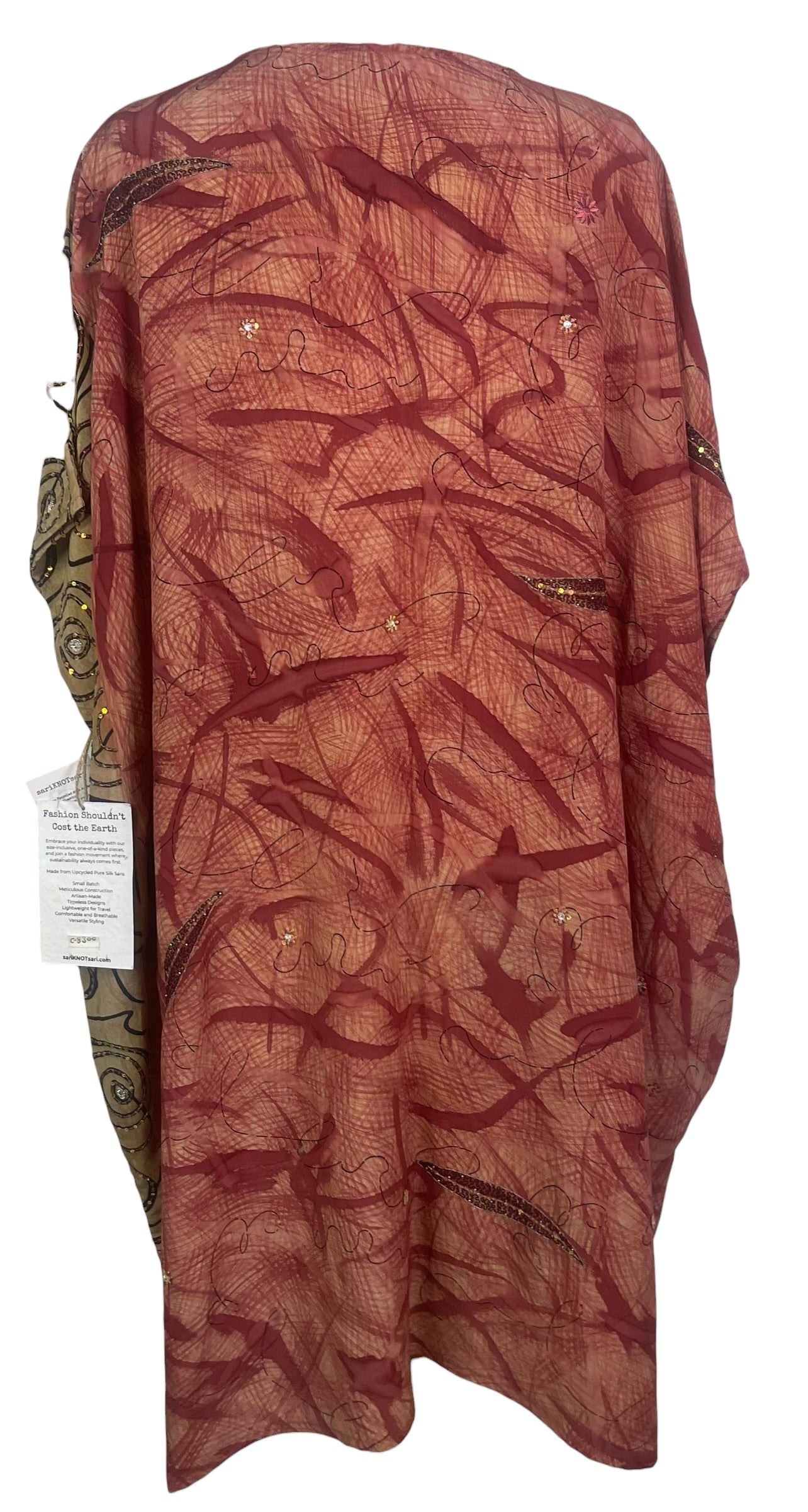PREVIEW PRC8300 Avatar Pure Silk Midi Length Kaftan by FEBRUARY2026 – Handmade ethical Midi Length Kaftan from sariKNOTsari using upcycled silk. Designed in Canada for travel and slow fashion, loved from Toronto to LA to Sydney.
