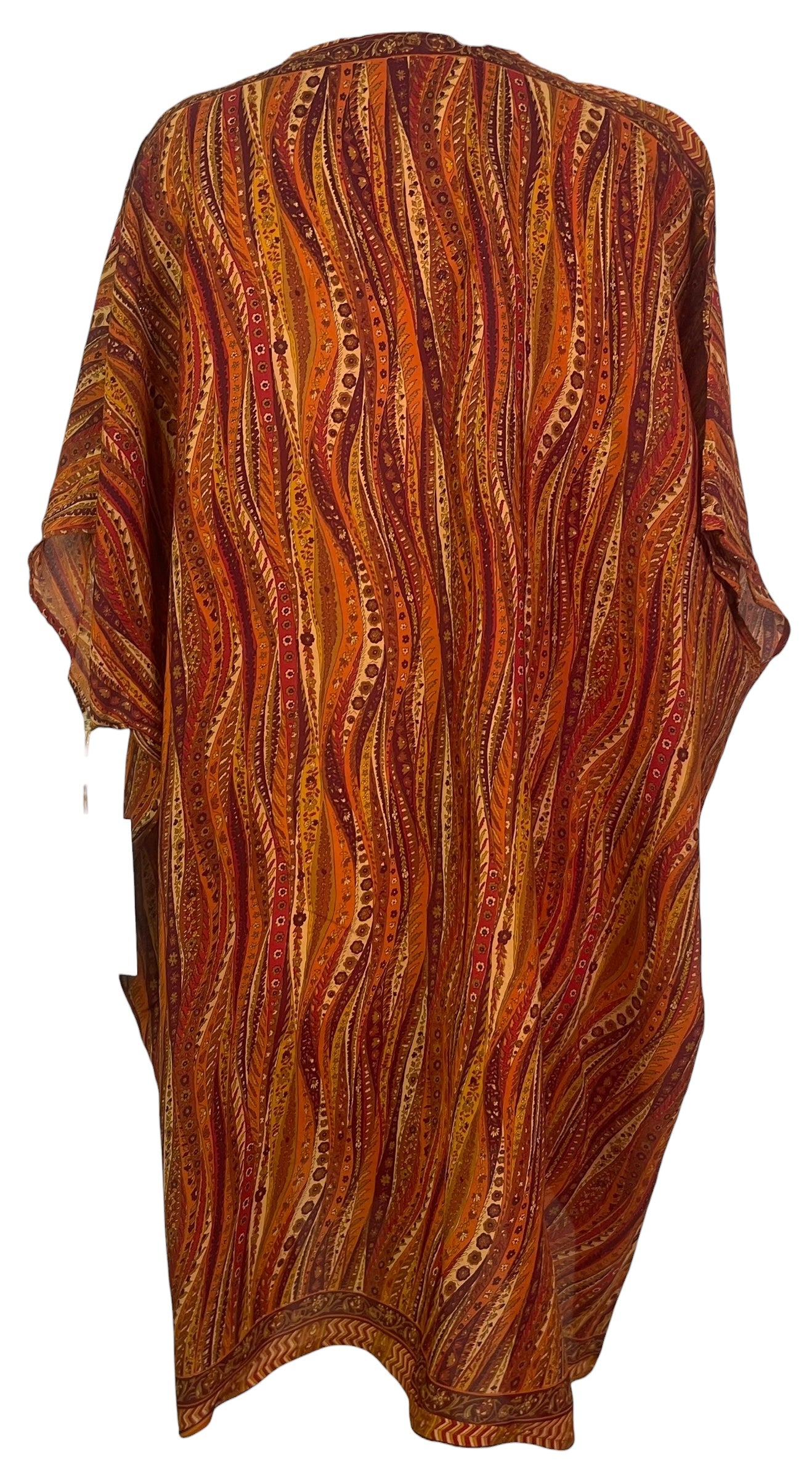 PREVIEW PRG7778 Sheer Avatar Pure Silk Midi Length Kaftan by FEBRUARY2026 – Handmade ethical Midi Length Kaftan from sariKNOTsari using upcycled silk. Designed in Canada for travel and slow fashion, loved from Toronto to LA to Sydney.