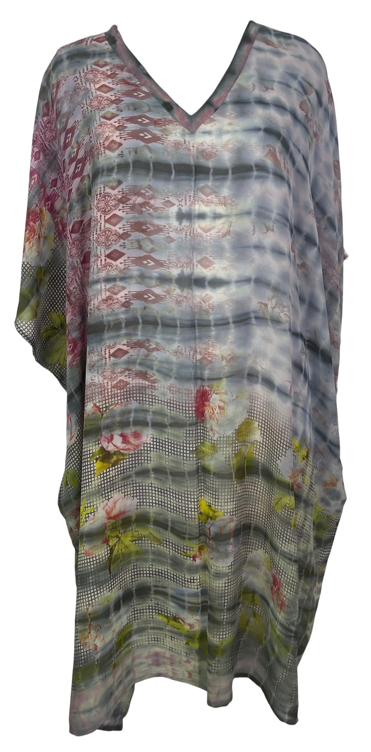 PREVIEW PRG8211 Sheer Avatar Pure Silk Midi Length Kaftan by FEBRUARY2026 – Handmade ethical Midi Length Kaftan from sariKNOTsari using upcycled silk. Designed in Canada for travel and slow fashion, loved from Toronto to LA to Sydney.