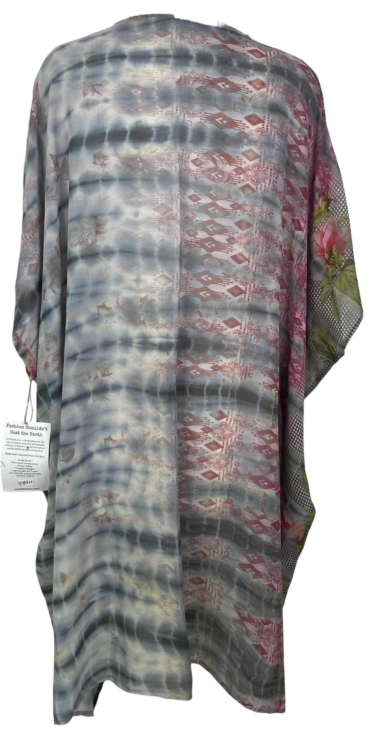 PREVIEW PRG8211 Sheer Avatar Pure Silk Midi Length Kaftan by FEBRUARY2026 – Handmade ethical Midi Length Kaftan from sariKNOTsari using upcycled silk. Designed in Canada for travel and slow fashion, loved from Toronto to LA to Sydney.