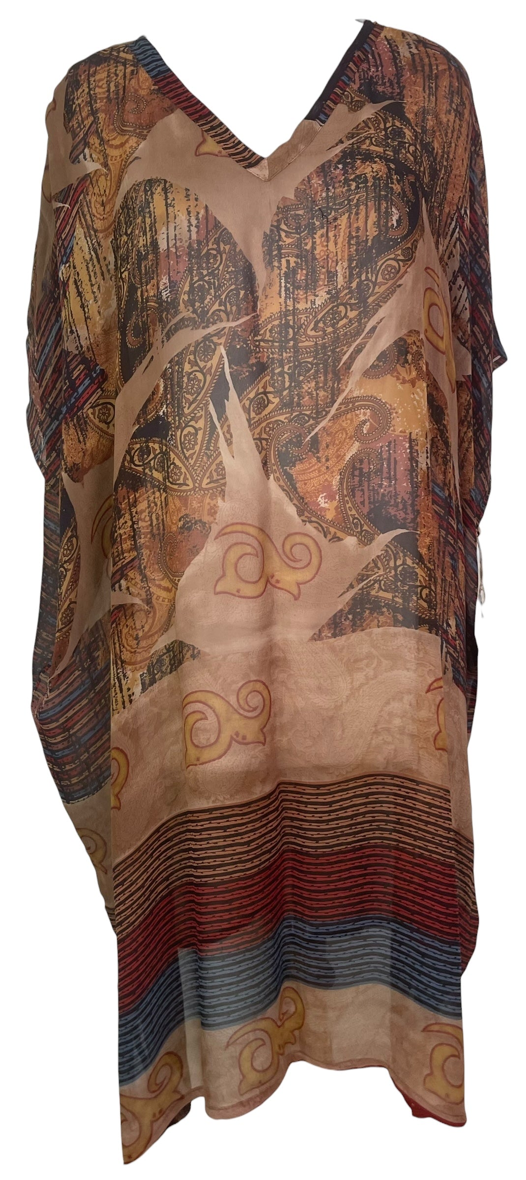 PREVIEW PRG8218 Sheer Avatar Pure Silk Midi Length Kaftan by FEBRUARY2026 – Handmade ethical Midi Length Kaftan from sariKNOTsari using upcycled silk. Designed in Canada for travel and slow fashion, loved from Toronto to LA to Sydney.