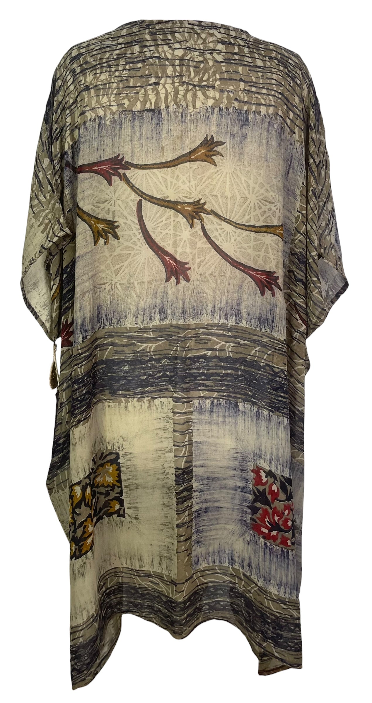 PREVIEW PRG8267 Sheer Wabi Sabi Pure Silk Midi Length Kaftan by FEBRUARY2026 – Handmade ethical Midi Length Kaftan from sariKNOTsari using upcycled silk. Designed in Canada for travel and slow fashion, loved from Toronto to LA to Sydney.