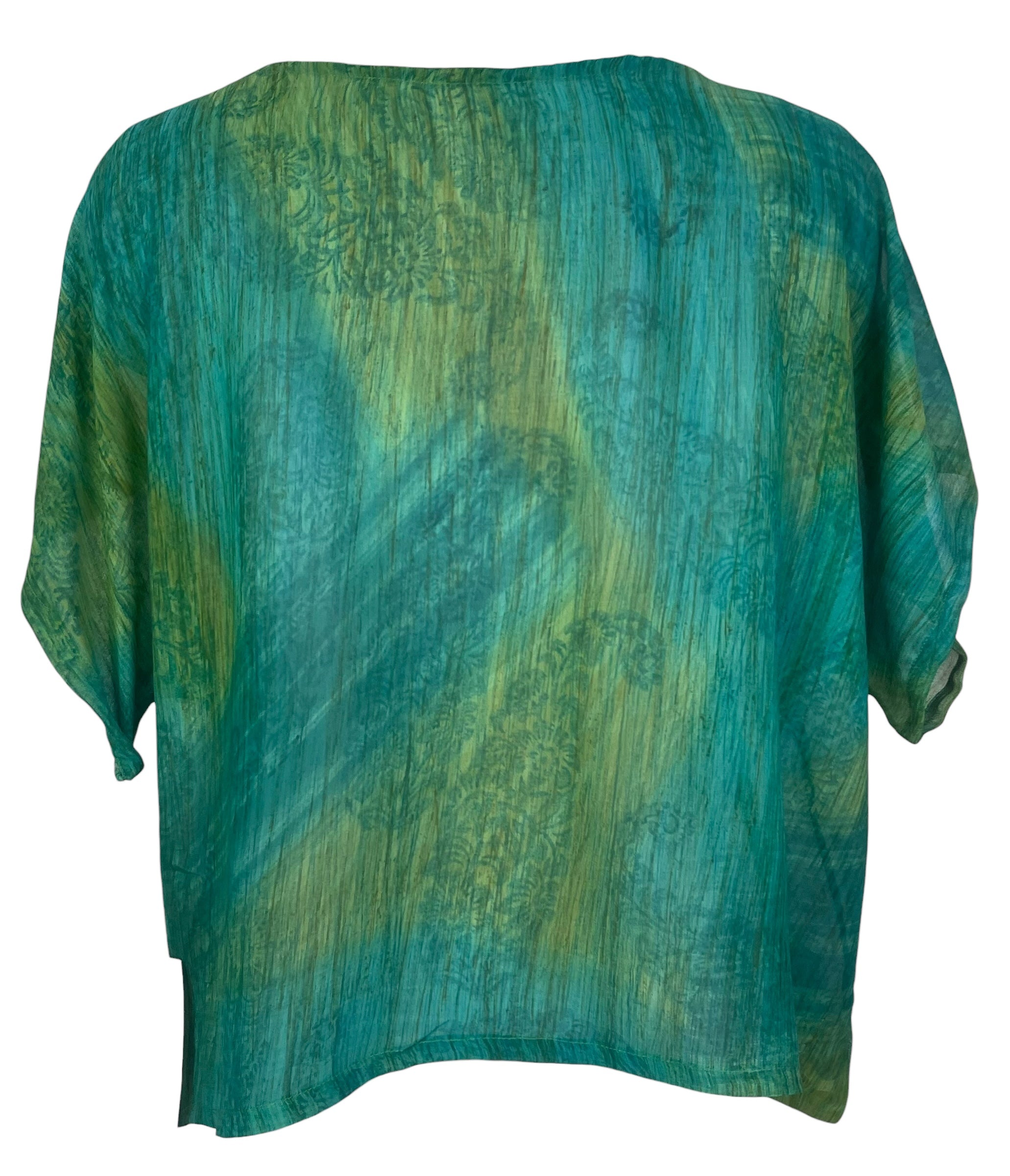 PREVIEW PRG8475 Sheer Avatar Pure Silk Boxy Top by FEBRUARY2026 – Handmade ethical Boxy Top from sariKNOTsari using upcycled silk. Designed in Canada for travel and slow fashion, loved from Toronto to LA to Sydney.