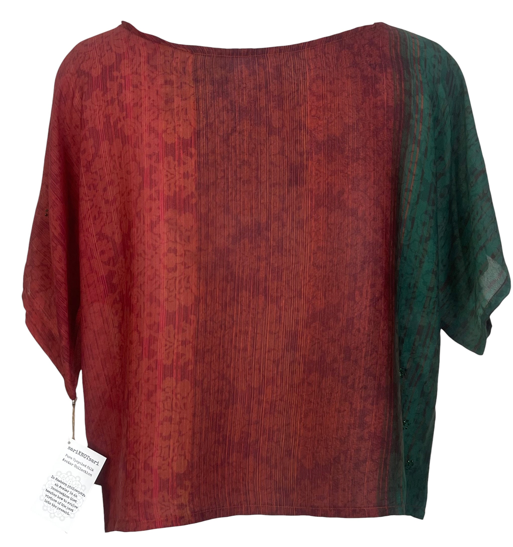 PREVIEW PRG8055 Sheer Avatar Pure Silk Boxy Top by FEBRUARY2026 – Handmade ethical Boxy Top from sariKNOTsari using upcycled silk. Designed in Canada for travel and slow fashion, loved from Toronto to LA to Sydney.