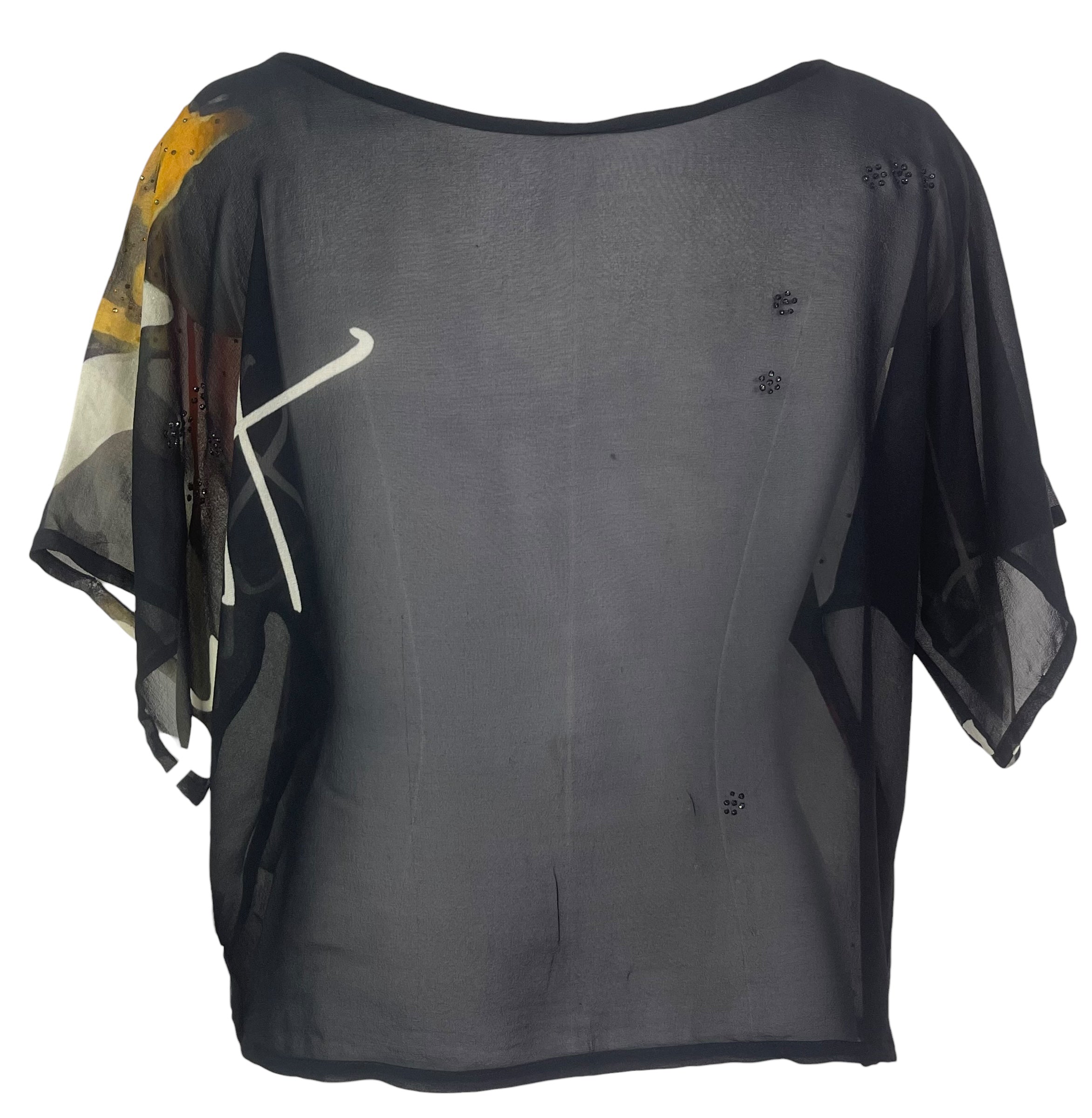 PREVIEW PRG8215 Sheer Avatar Pure Silk Boxy Top by FEBRUARY2026 – Handmade ethical Boxy Top from sariKNOTsari using upcycled silk. Designed in Canada for travel and slow fashion, loved from Toronto to LA to Sydney.